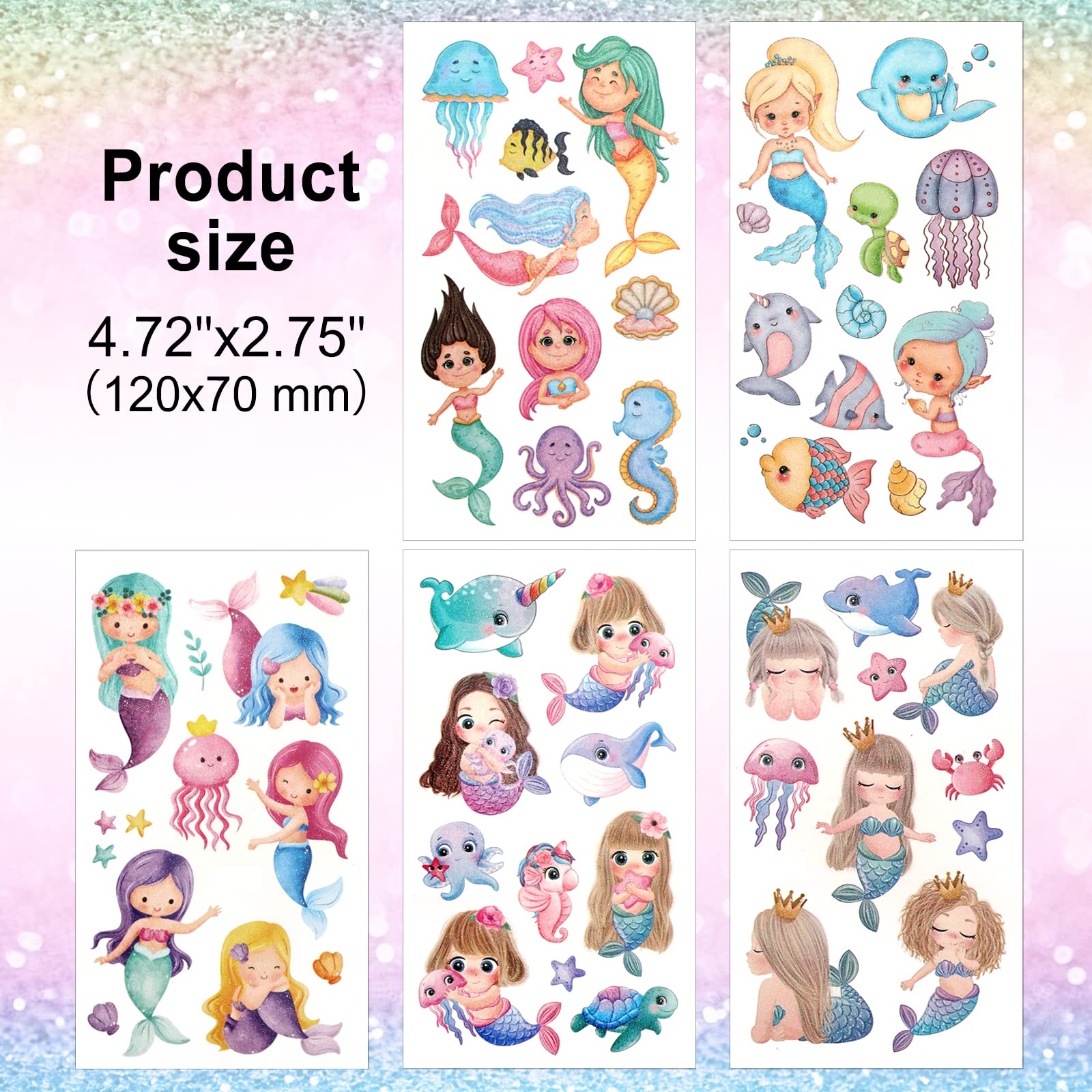 howaf-meerjungfrau-tattoo-kinder-10-bl-tter-glitzer-set-m-dchen image 2