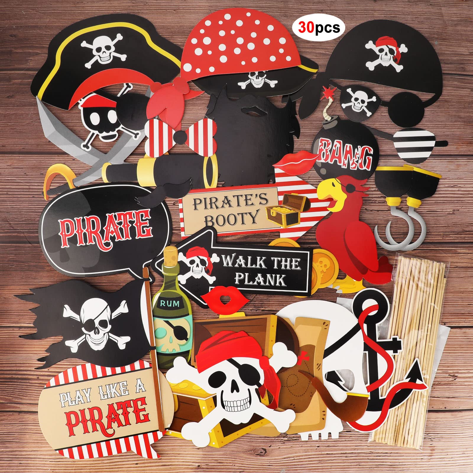 howaf-photo-booth-props-piraten-fotobox-30-teile-holzstab image 5