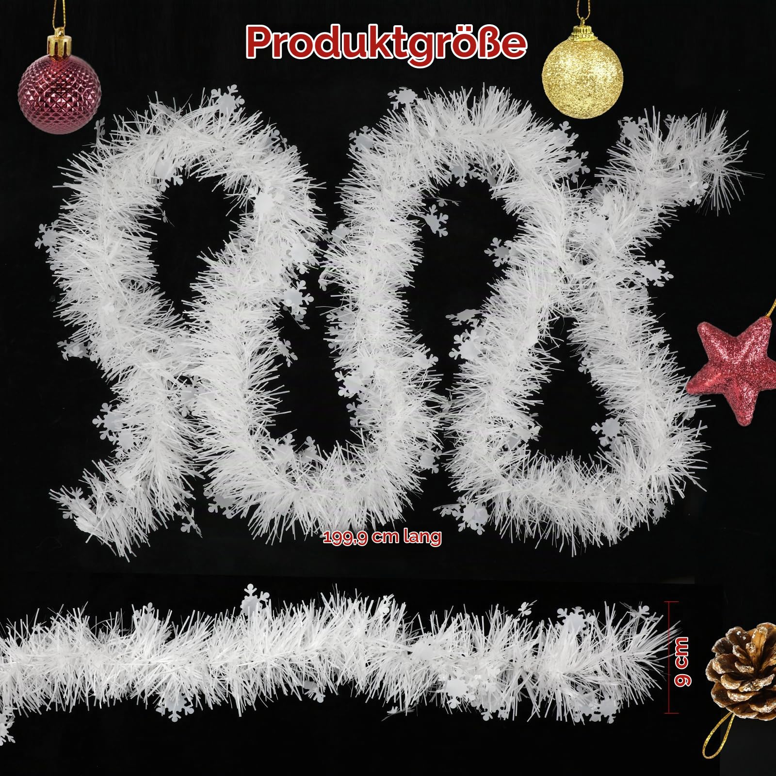 howaf-weihnachtsgirlande-schneeflocken-wei-6x2m-lametta image 2