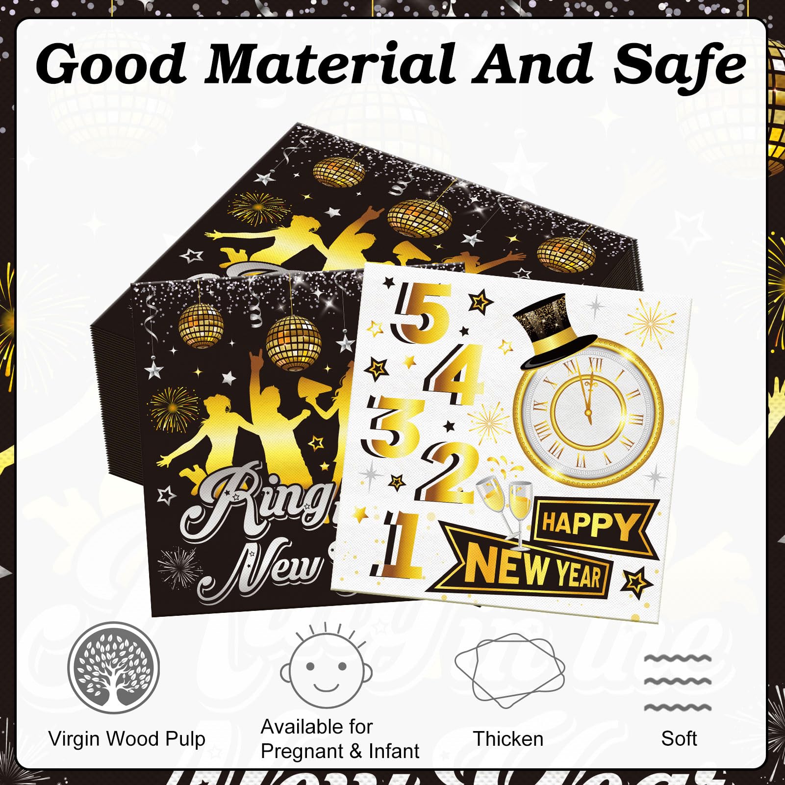 howaf-happy-new-year-servietten-schwarz-gold-40-st-ck-33x33 image 2