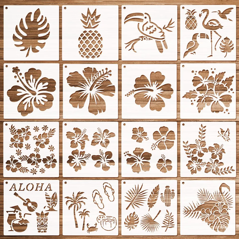 howaf-schablonen-hawaii-hibiskus-malschablonen-16-st-ck-14-7cm image 1
