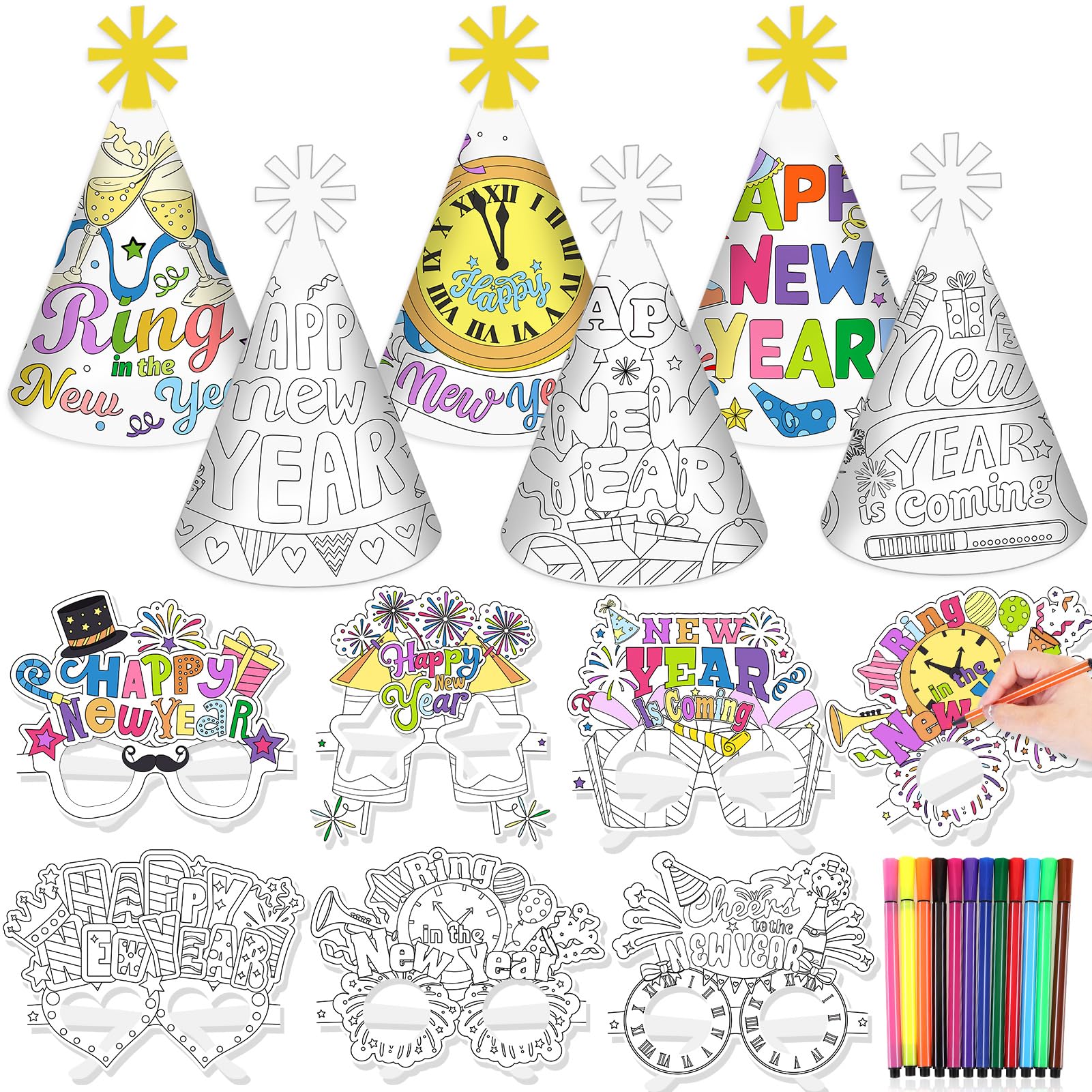 howaf-silvester-deko-zum-ausmalen-huete-brille-set-a image 1