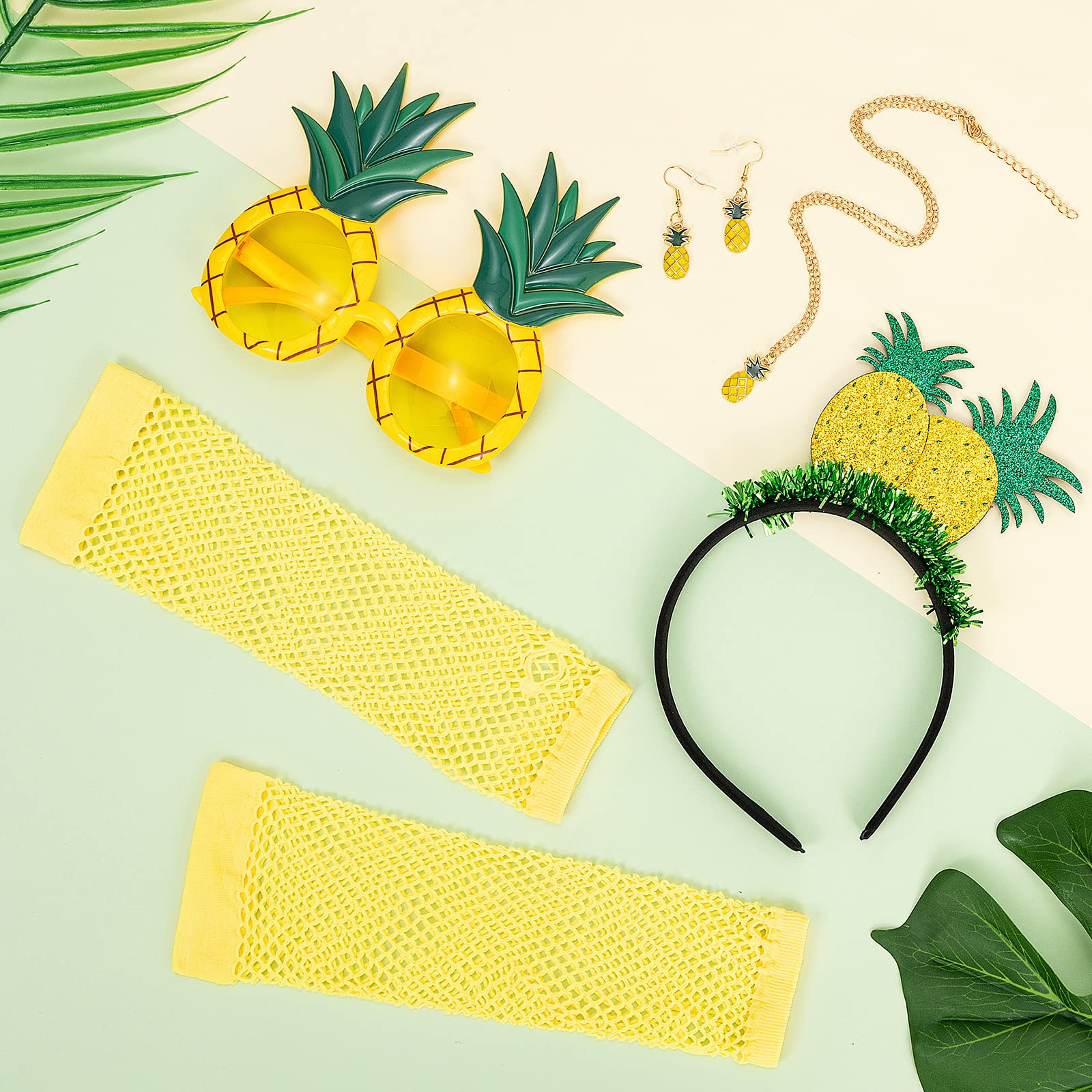 howaf-ananas-kost-m-damen-5tlg-haarreif-brille-handschuhe-gelb image 7