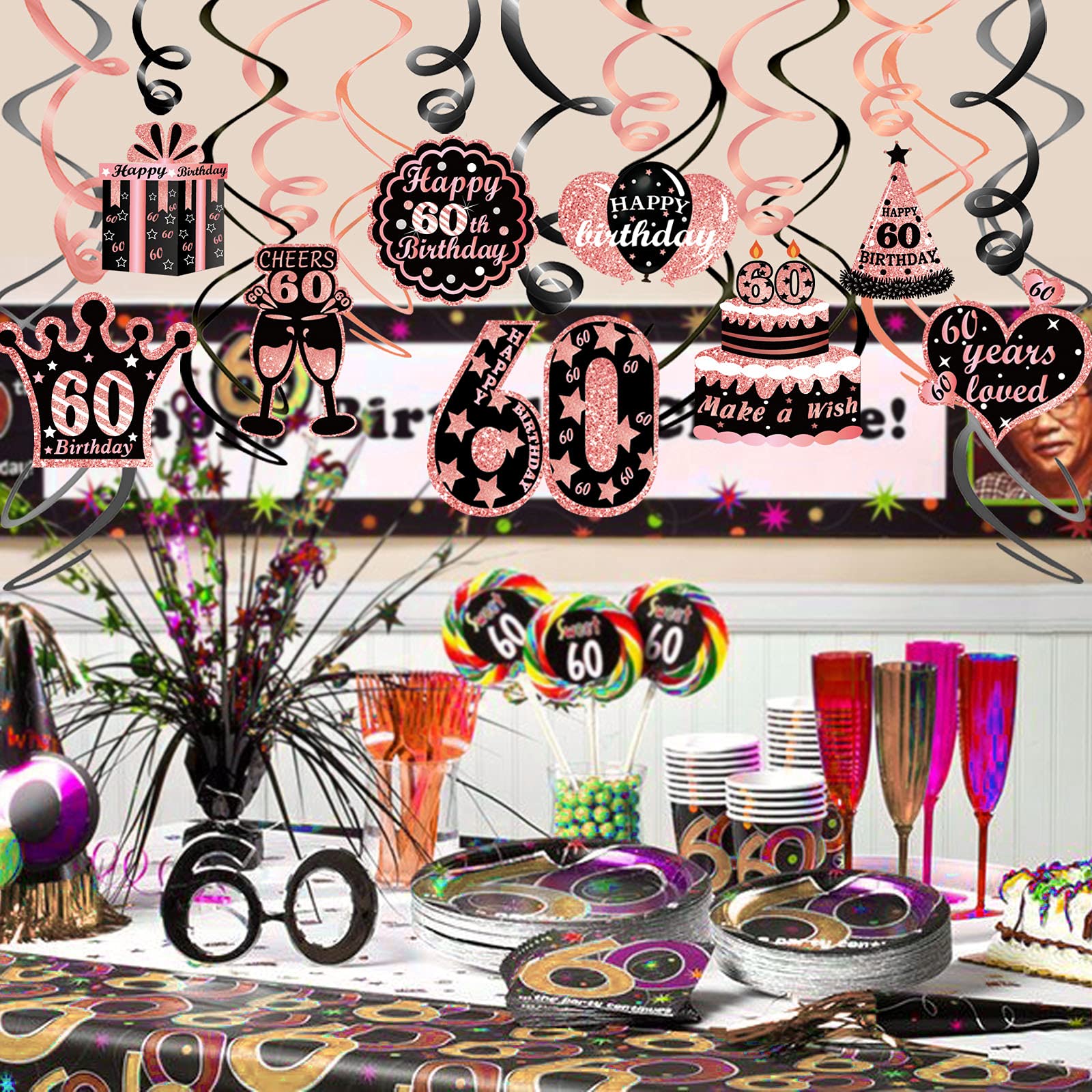 howaf-60-geburtstag-h-ngedeko-rosegold-30-st-ck-spiralen-wirbel image 6