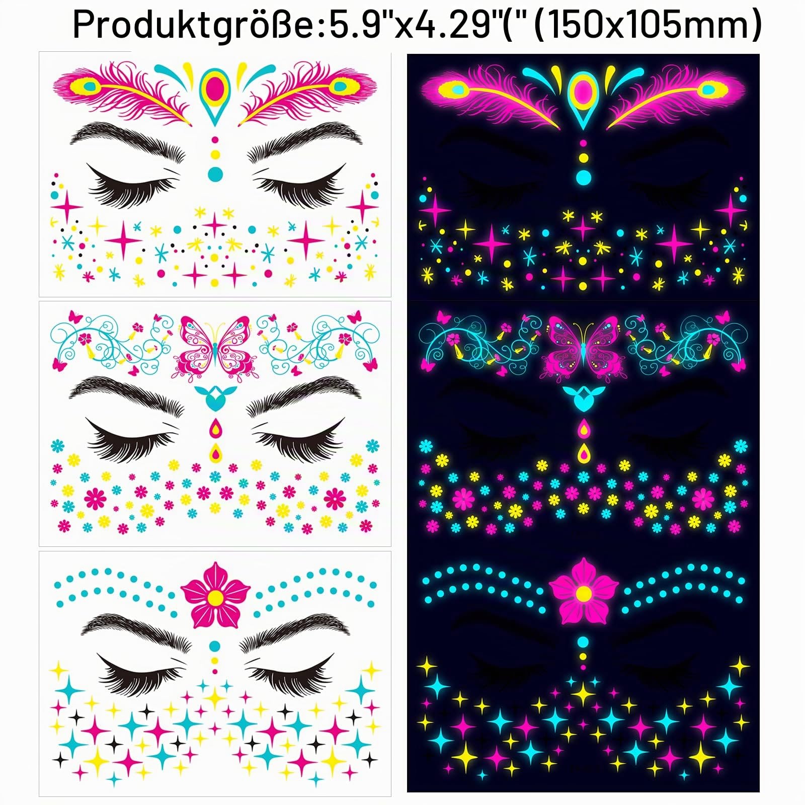 howaf-neon-tattoos-uv-gesicht-8-bl-tter-schwarzlicht image 3
