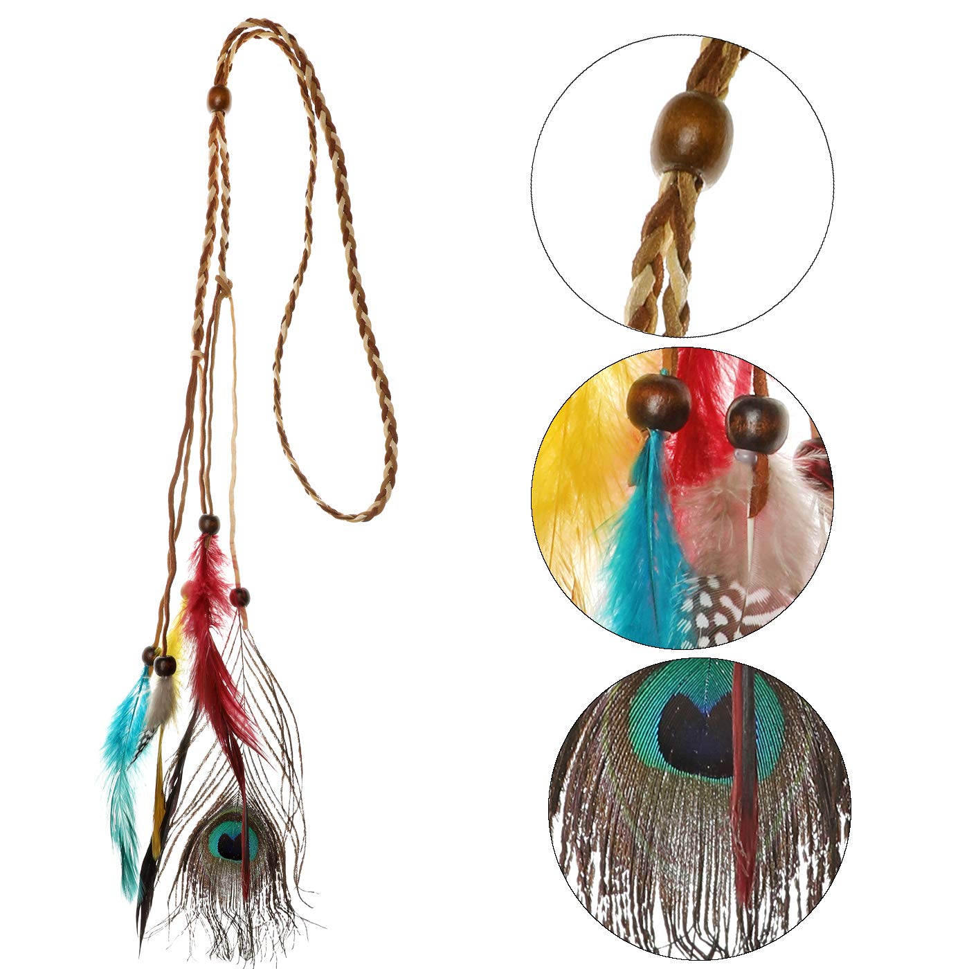 howaf-indianer-stirnband-federn-kopfschmuck-boho-set-mit-kette image 3