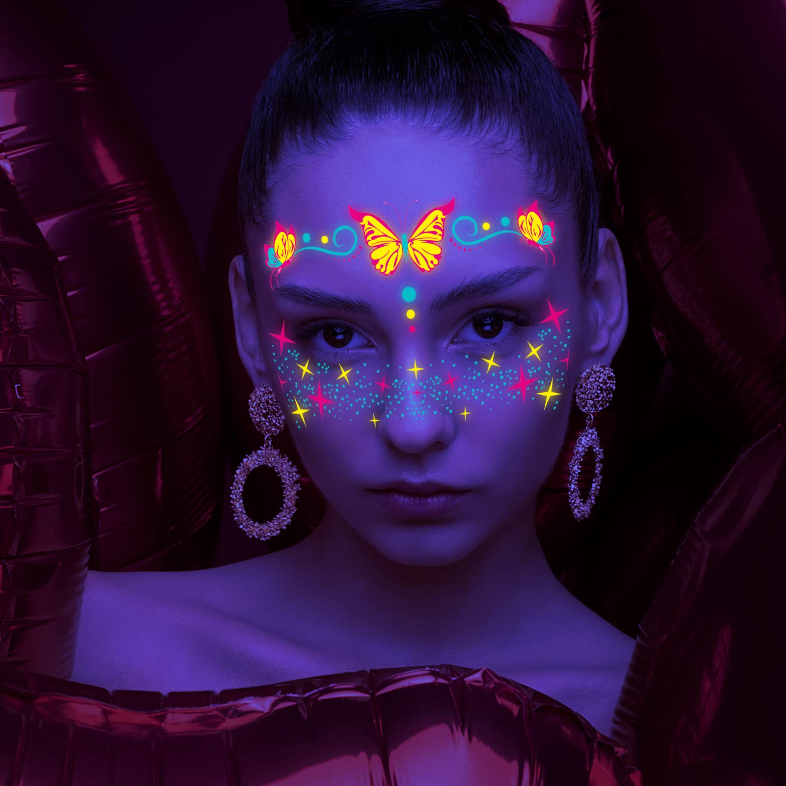 howaf-neon-tattoos-uv-gesicht-8-bl-tter-schwarzlicht image 6