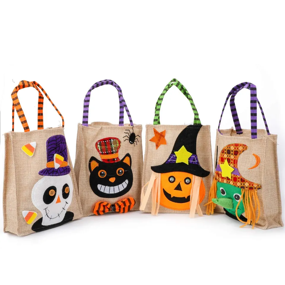 howaf-halloween-tragetaschen-leinen-4er-set-19x16cm-mit-henkel image 1