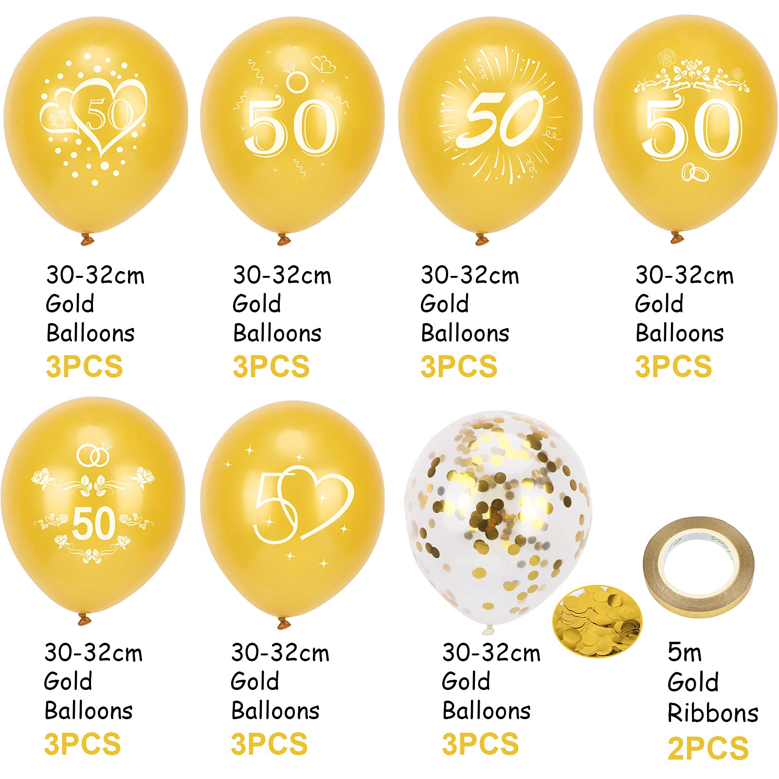 howaf-goldene-hochzeit-deko-set-gold-zahl-50-mit-ballons image 3