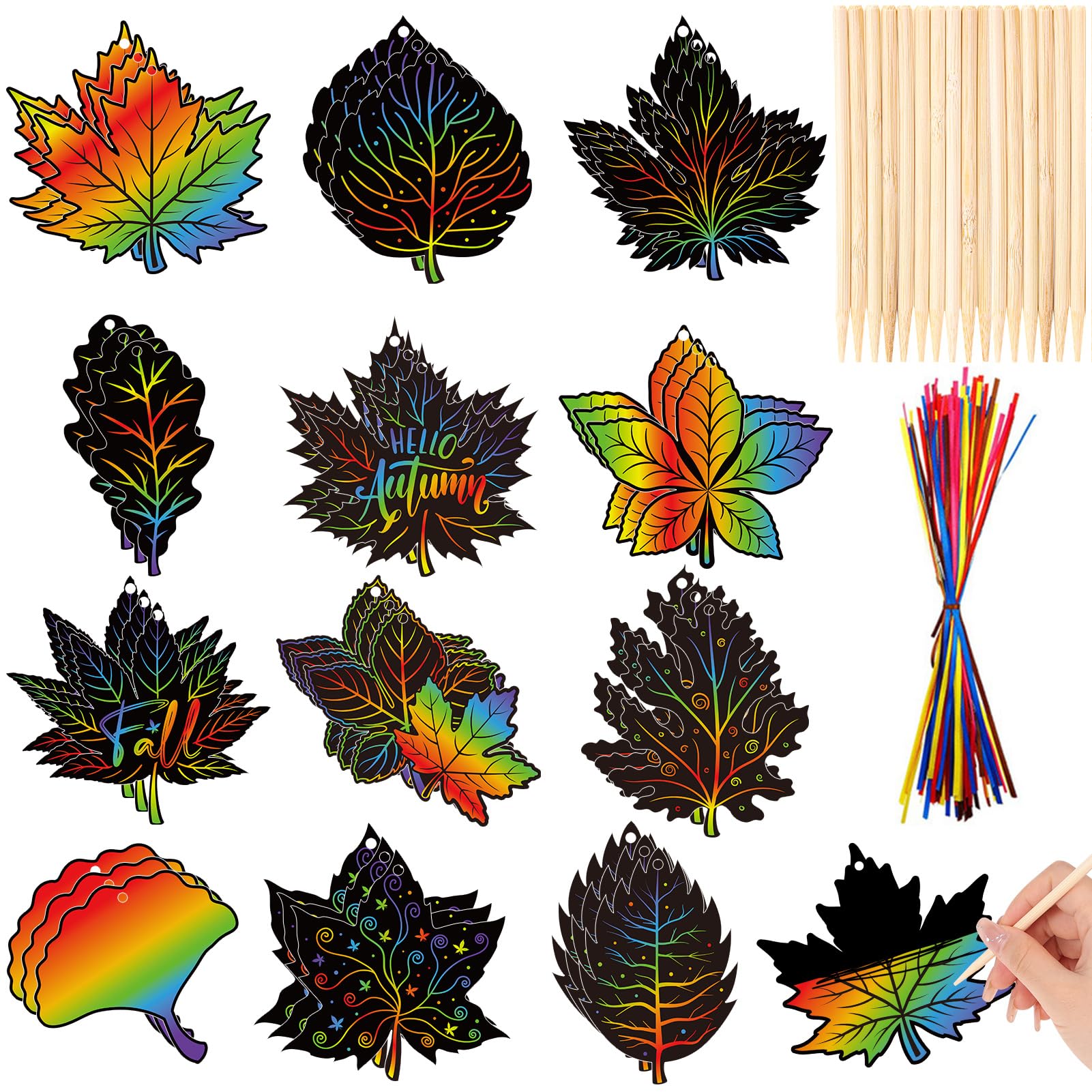 howaf-herbst-kratzbilder-bl-tter-regenbogen-36-st-ck image 1
