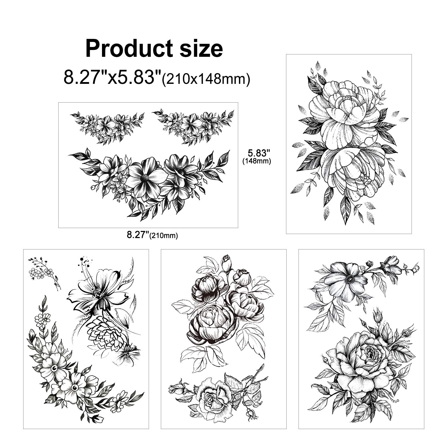 howaf-temporary-tattoos-schwarze-rose-10-blatt-wasserdicht image 3
