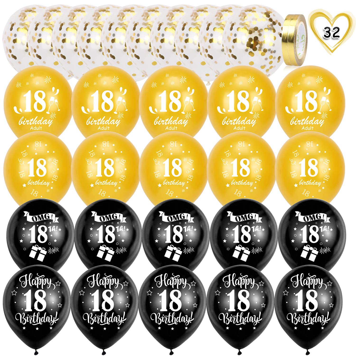 howaf-18-geburtstag-luftballons-schwarz-gold-30-st-ck-set image 2