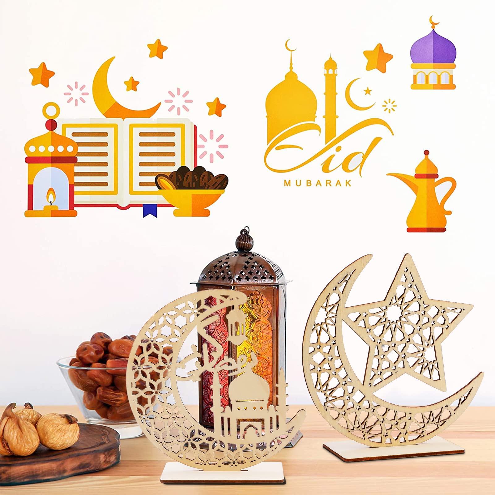 howaf-eid-mubarak-holz-deko-mond-stern-2-teilig-tischdeko image 6