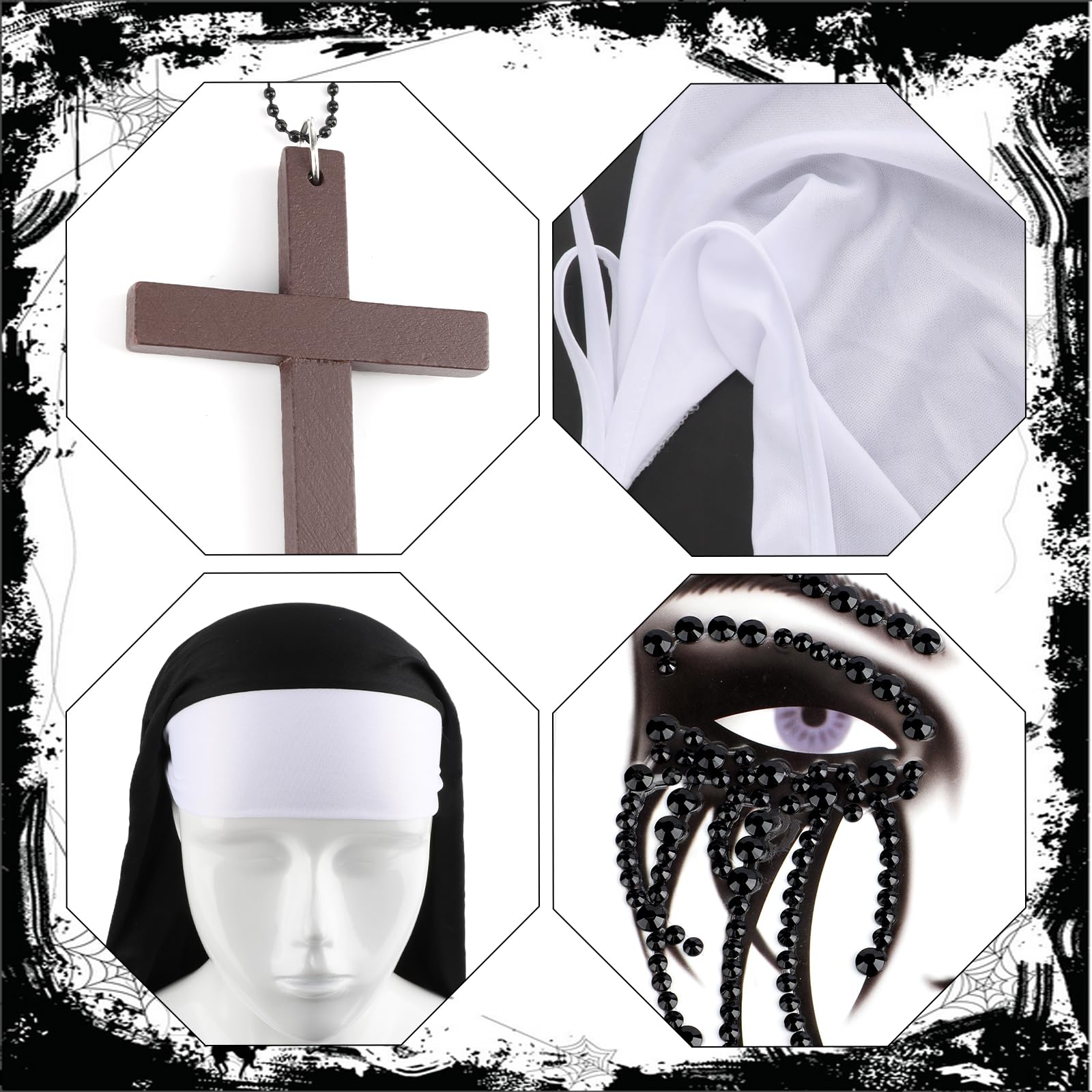 howaf-nonnen-kost-m-set-haube-kreuzkette-tattoo-damen image 3