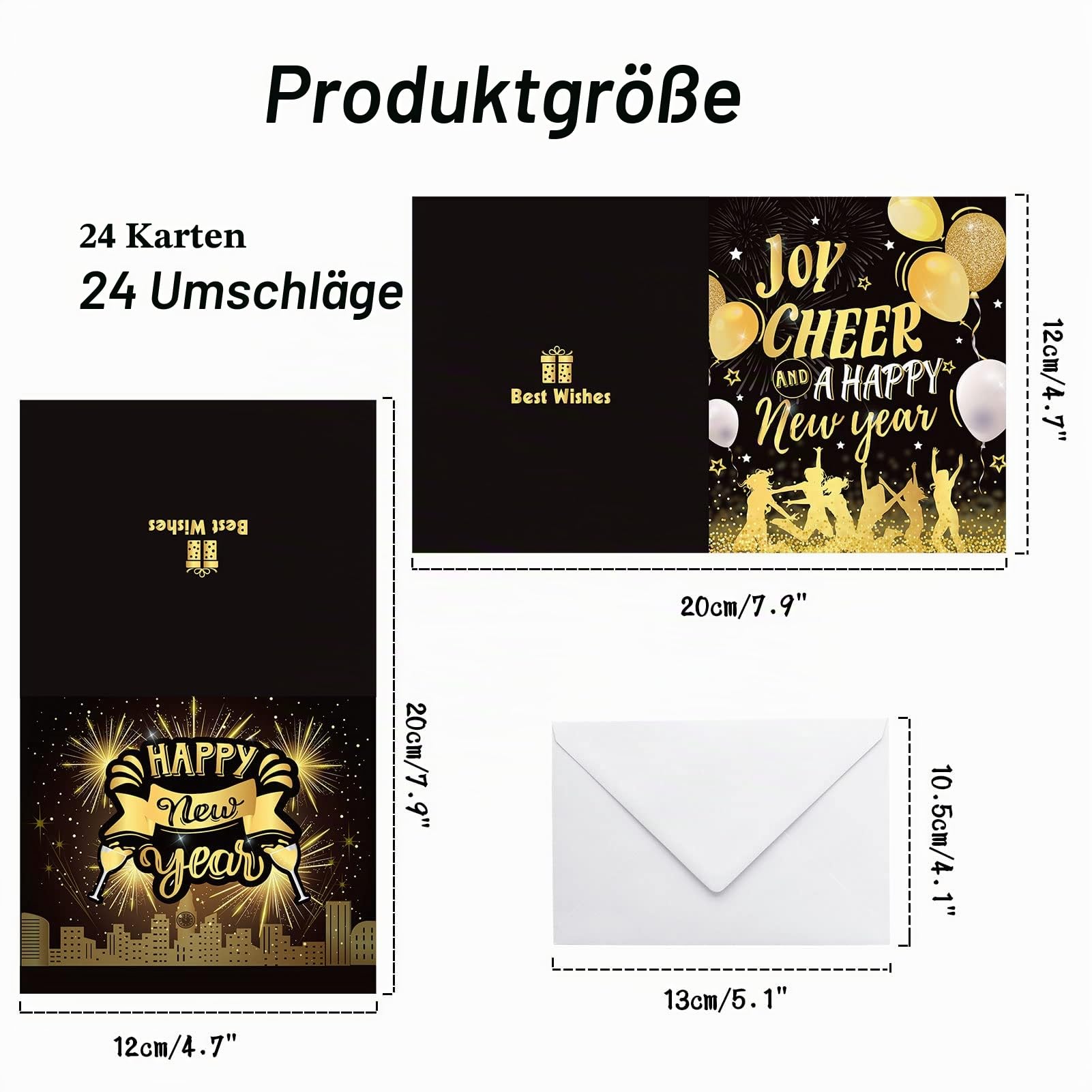 howaf-neujahrskarten-2027-gru-karten-schwarz-gold-24er-set image 2