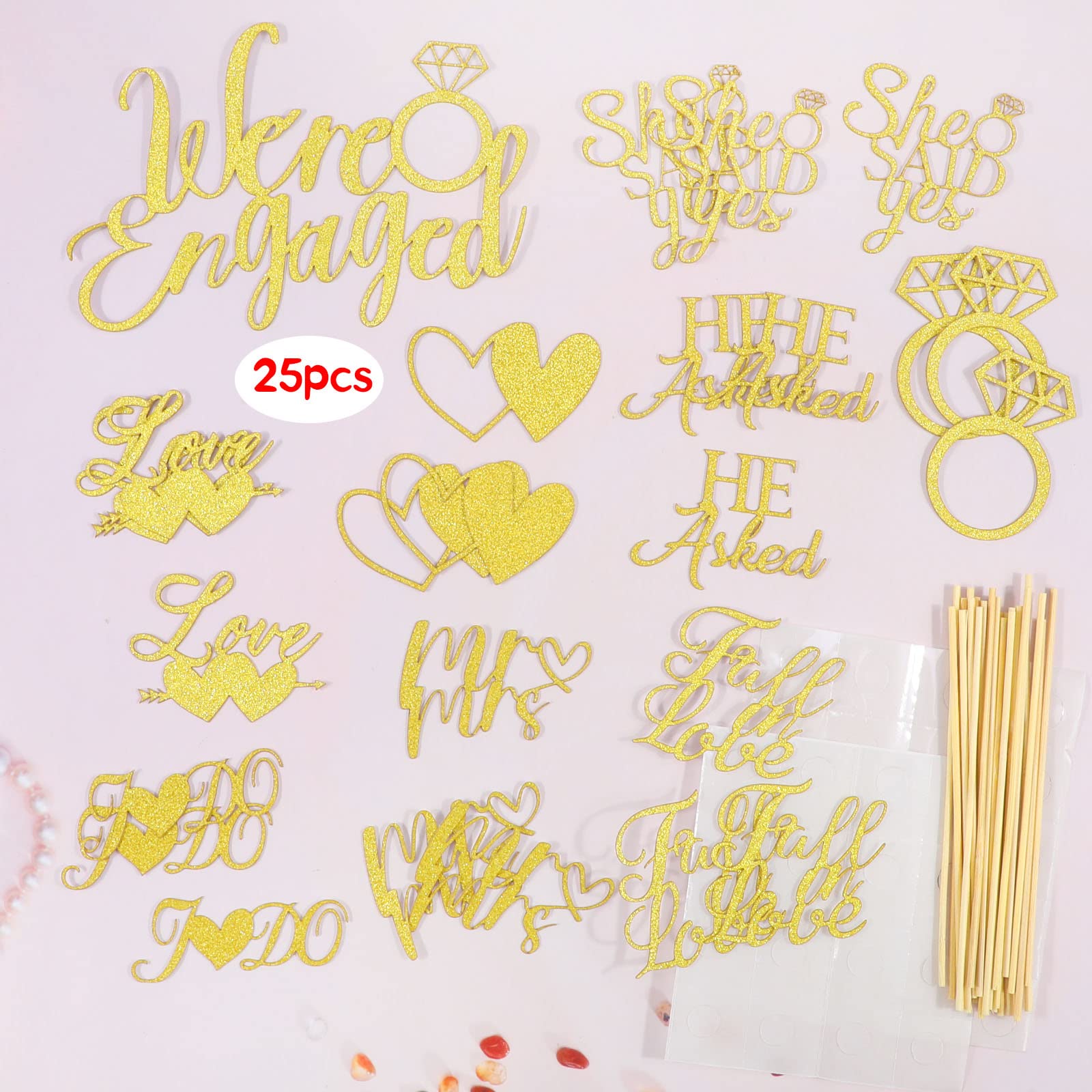 howaf-we-re-engaged-cake-topper-gold-tortendeko-25-stk image 7