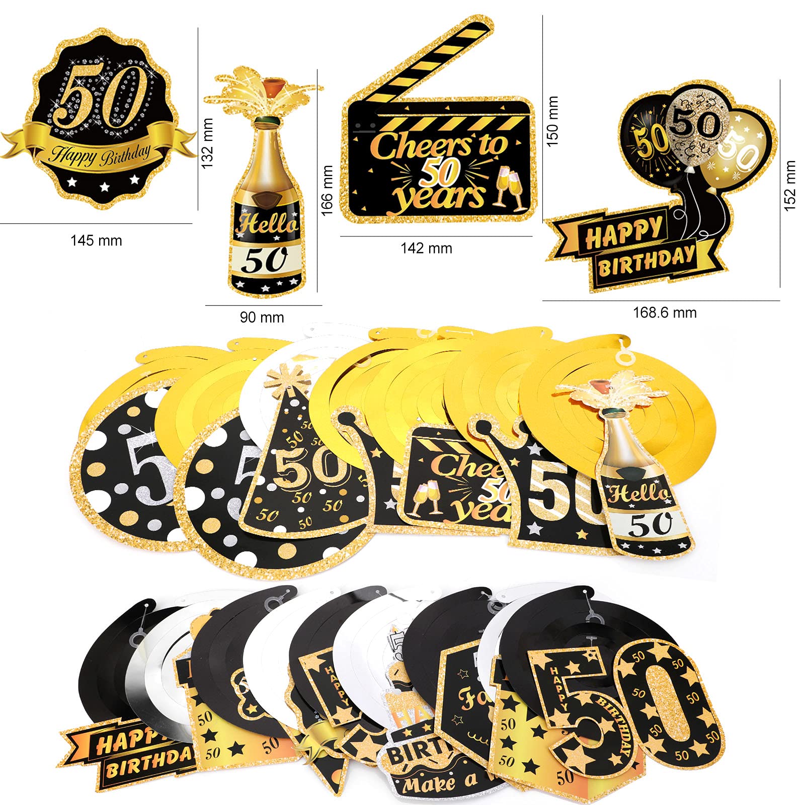 howaf-50-geburtstag-h-ngedeko-spiralen-schwarz-gold-30-st-ck image 3