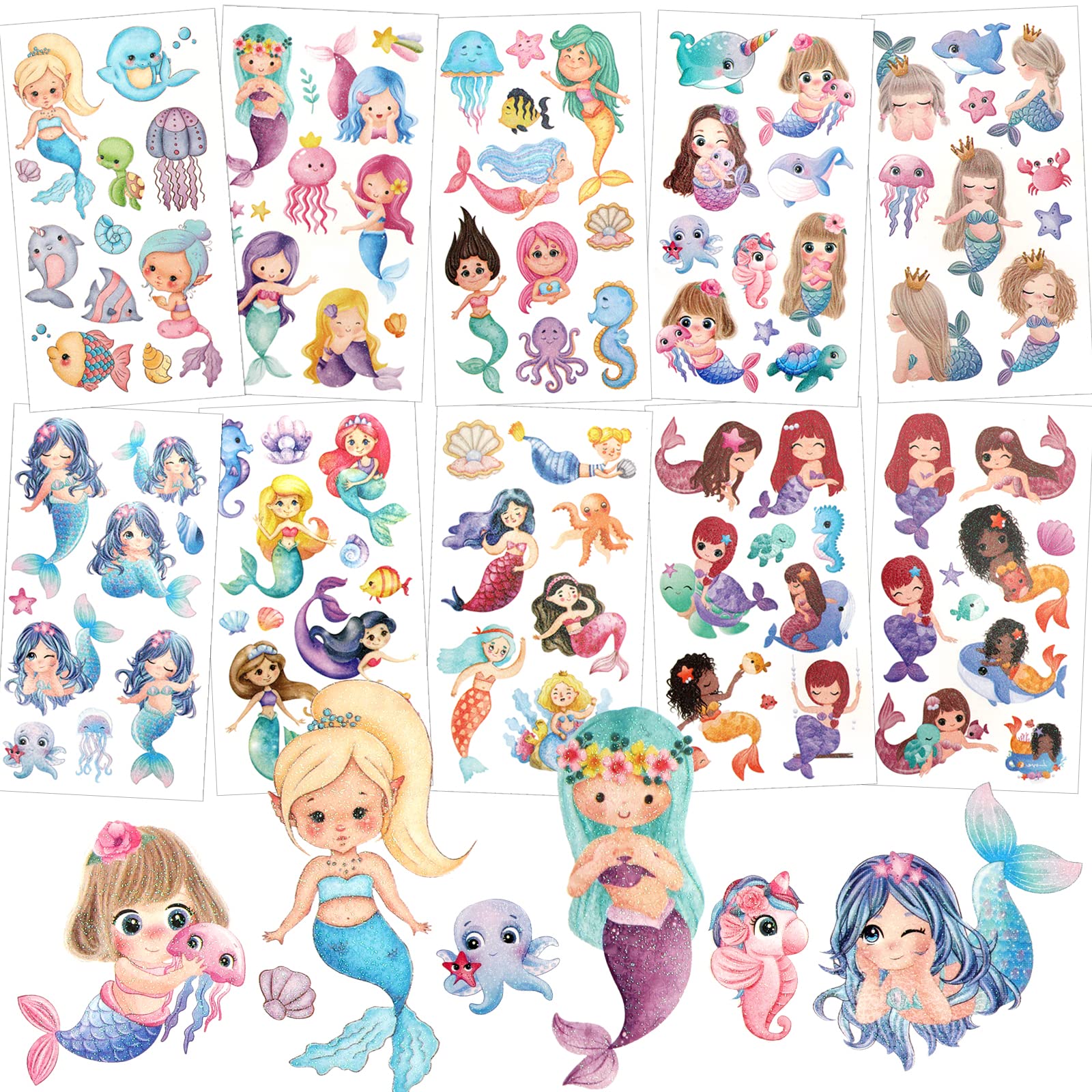howaf-meerjungfrau-tattoo-kinder-10-bl-tter-glitzer-set-m-dchen image 1
