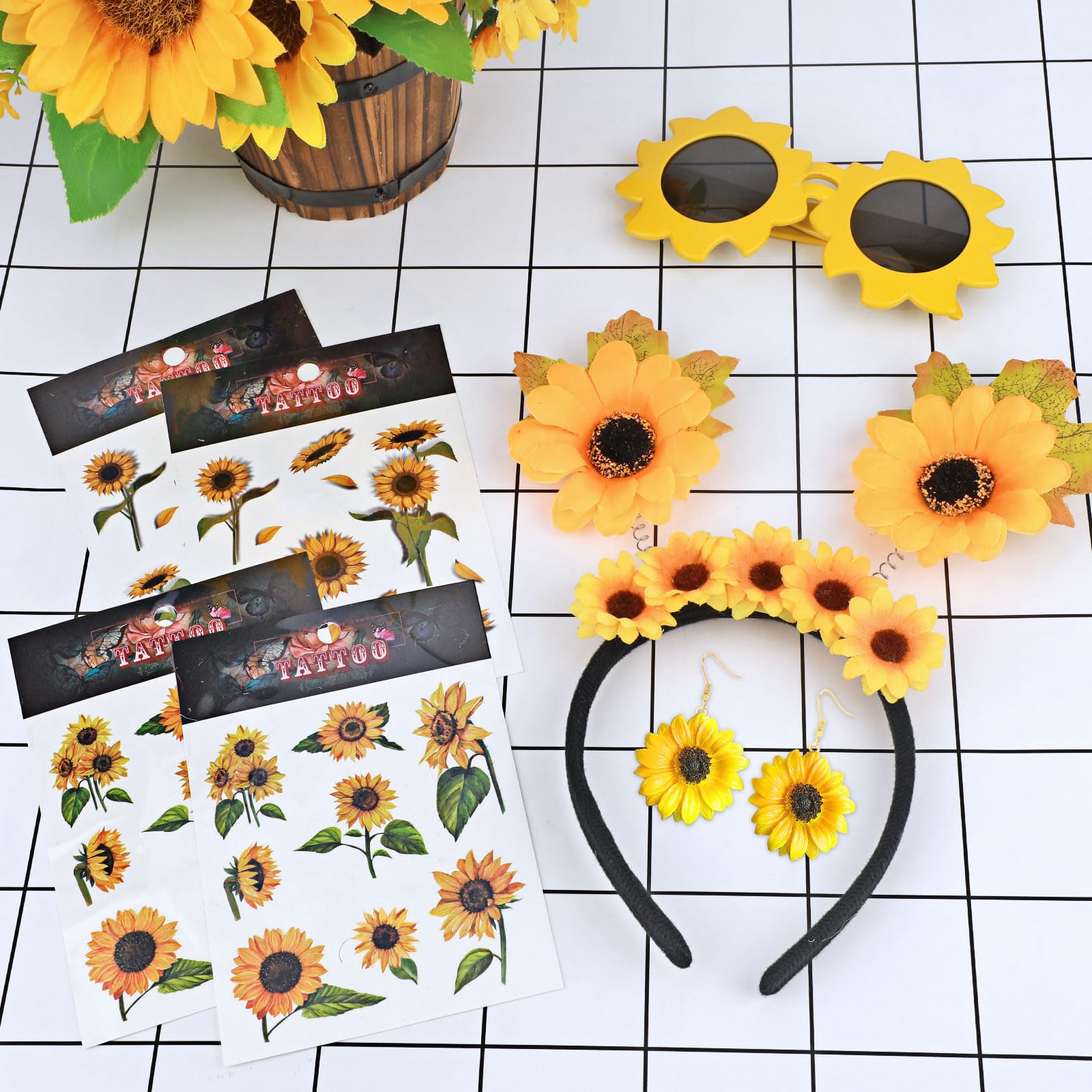 howaf-sonnenblumen-kost-m-set-damen-haarreif-brille-tattoos image 7