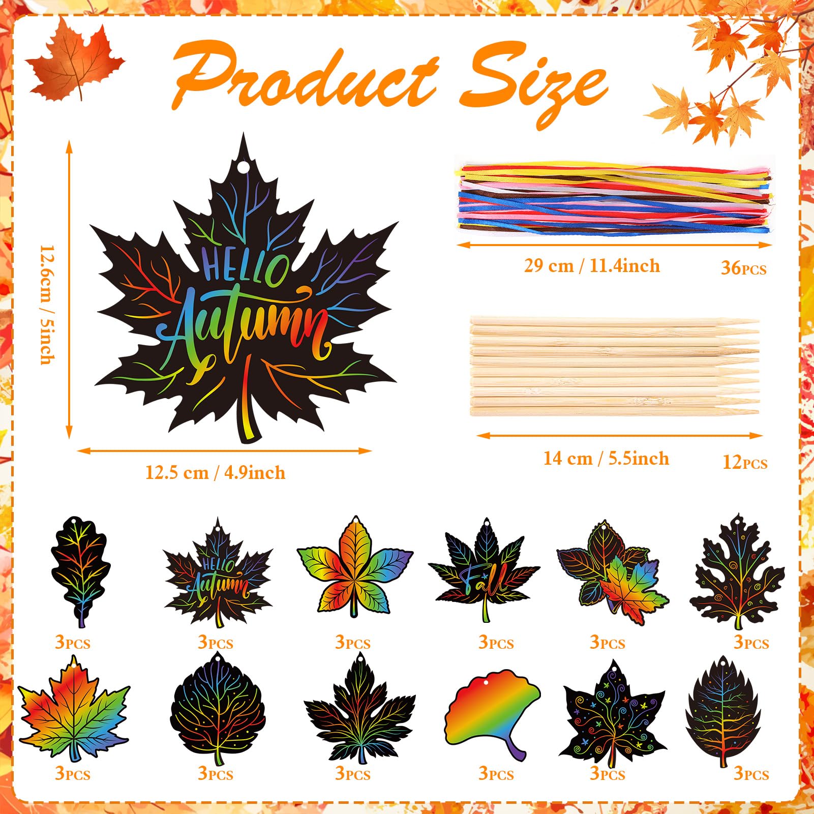 howaf-herbst-kratzbilder-bl-tter-regenbogen-36-st-ck image 2