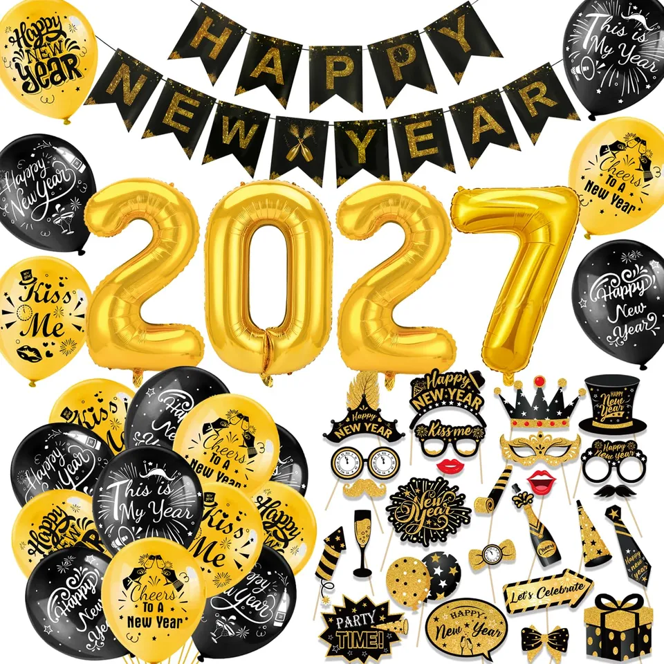 howaf-silvester-deko-2027-set-53-teilig-schwarz-gold-ballons image 1