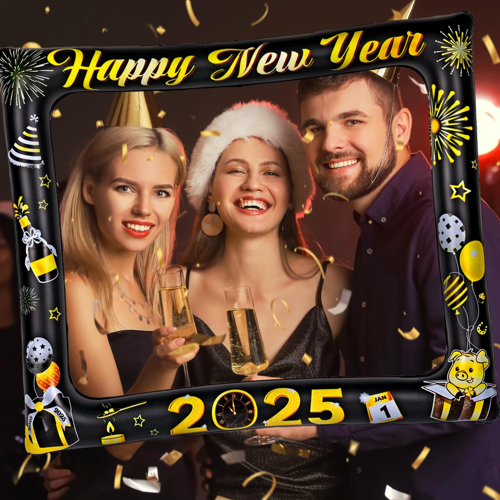 howaf-silvester-fotorahmen-aufblasbar-2025-schwarz-gold-65x75 image 4