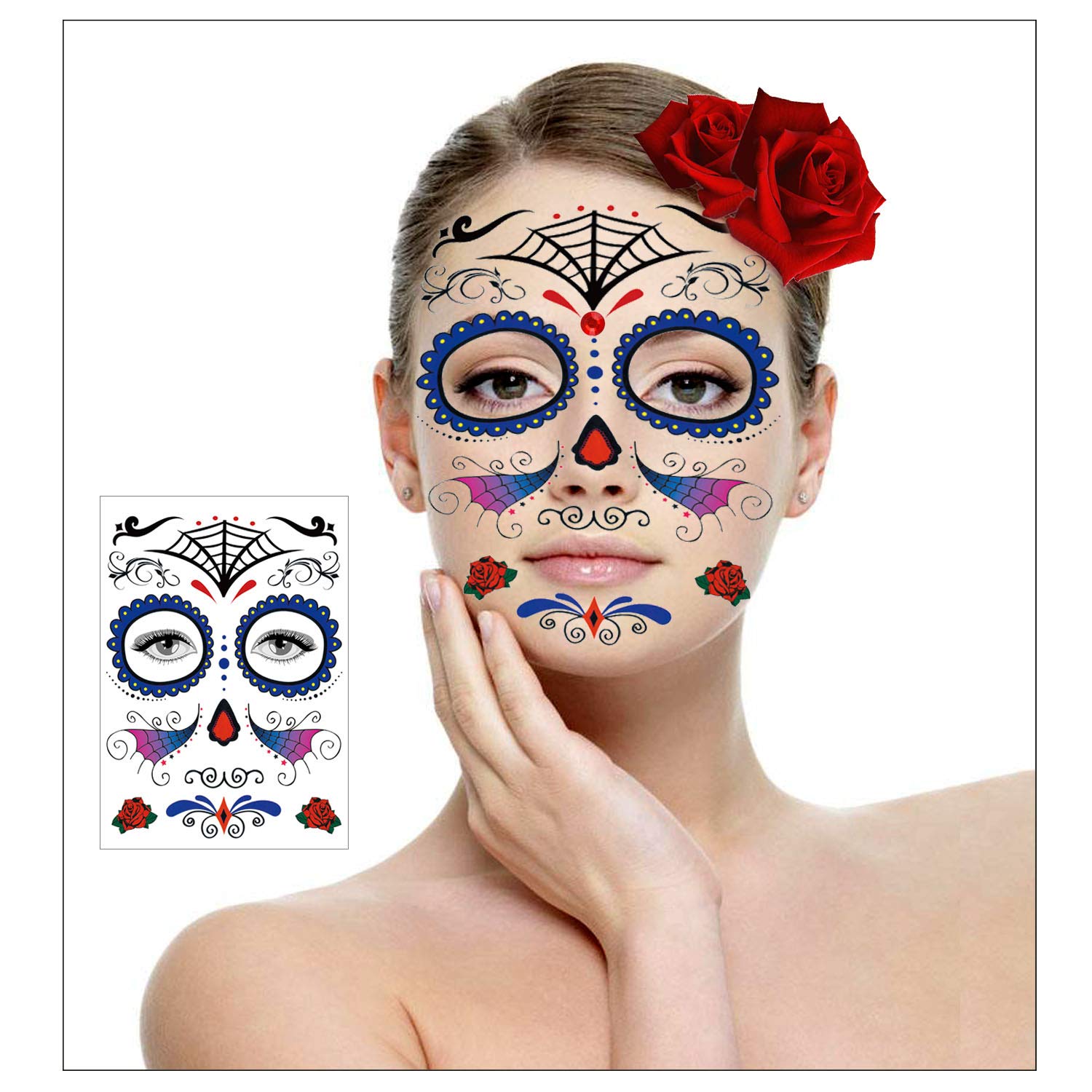 howaf-temporary-tattoos-halloween-gesicht-totenkopf-10-st-ck image 4
