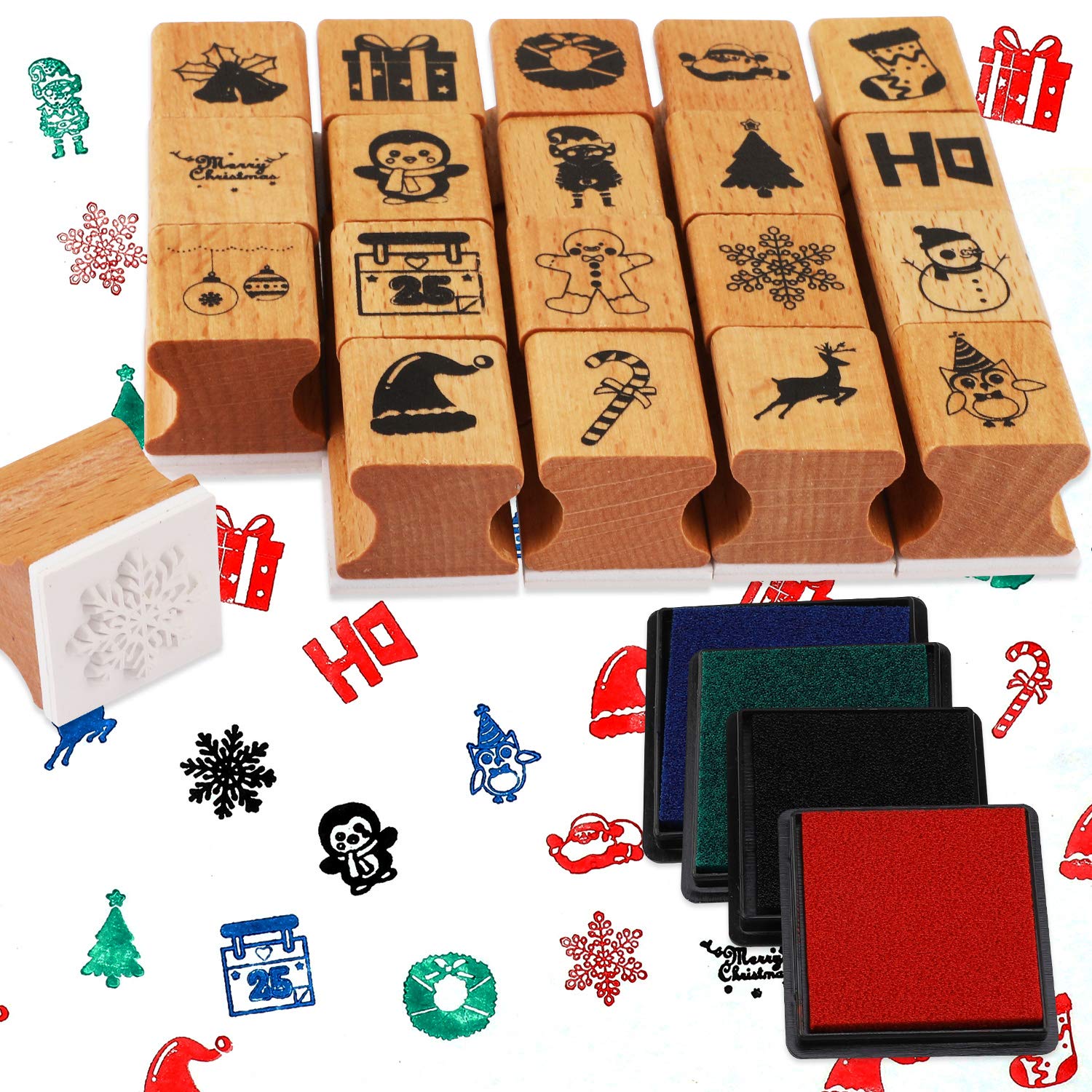 howaf-weihnachten-stempel-set-holz-24-teilig-mit-kissen image 1