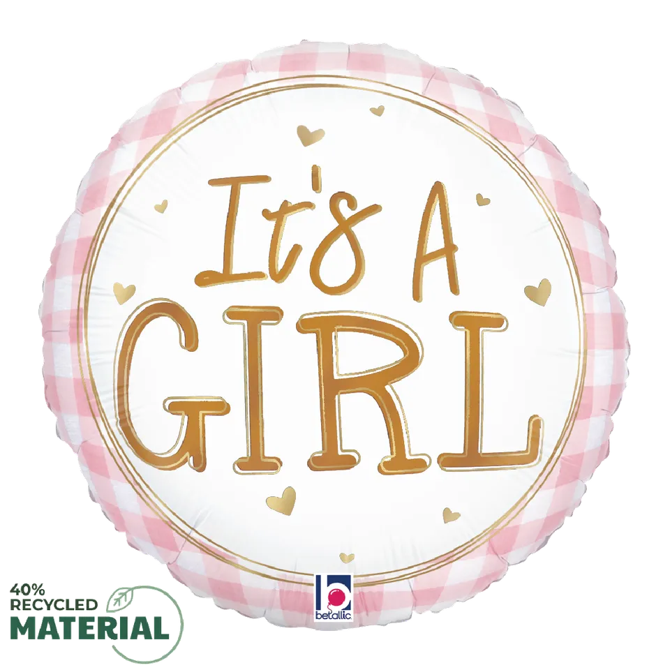 betallic-baby-girl-gingham-folienballon-18-zoll-rosa image 1
