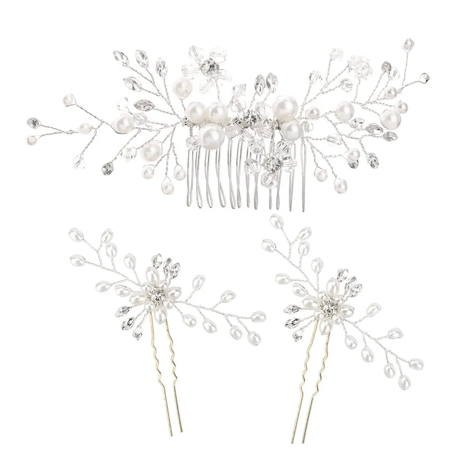 howaf-braut-haarschmuck-3er-set-blume-kristall-perlen image 1