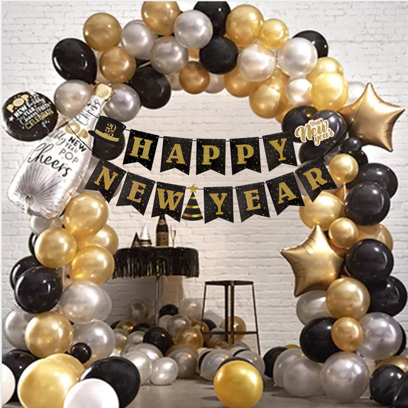 howaf-frohes-neues-jahr-banner-schwarz-gold-glitzer-deko image 5