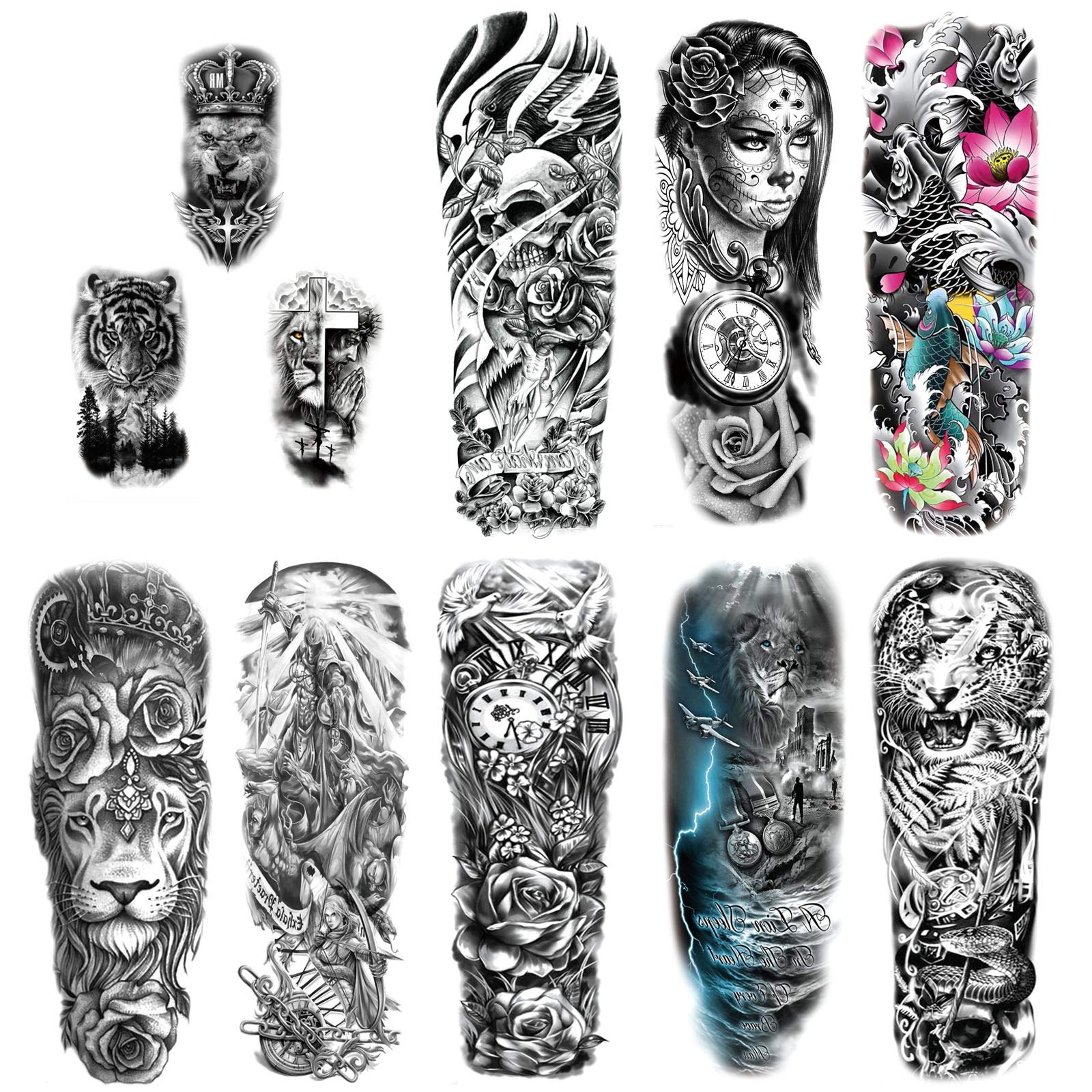 howaf-tempor-re-tattoos-vollarm-11-bl-tter-schwarz-wasserdicht image 2