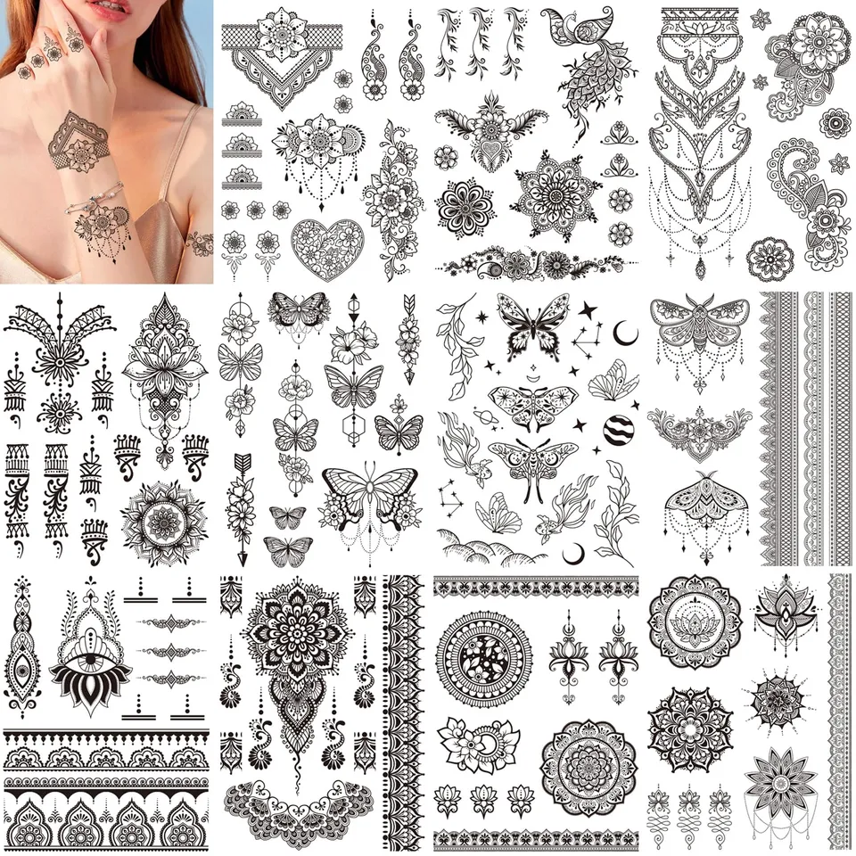 howaf-henna-tattoos-schwarz-mandala-11-blatt-wasserfest image 1