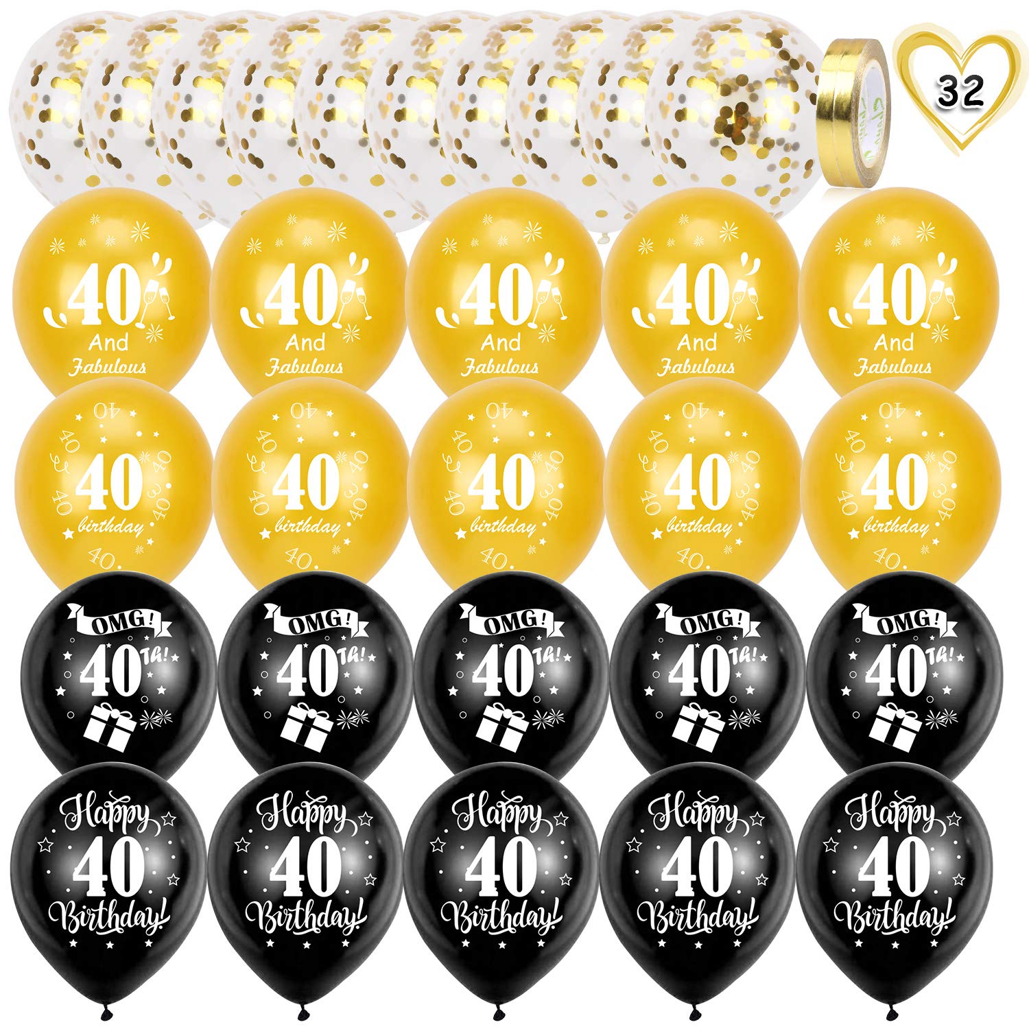 howaf-40-geburtstag-luftballons-set-schwarz-gold-30-teilig image 2