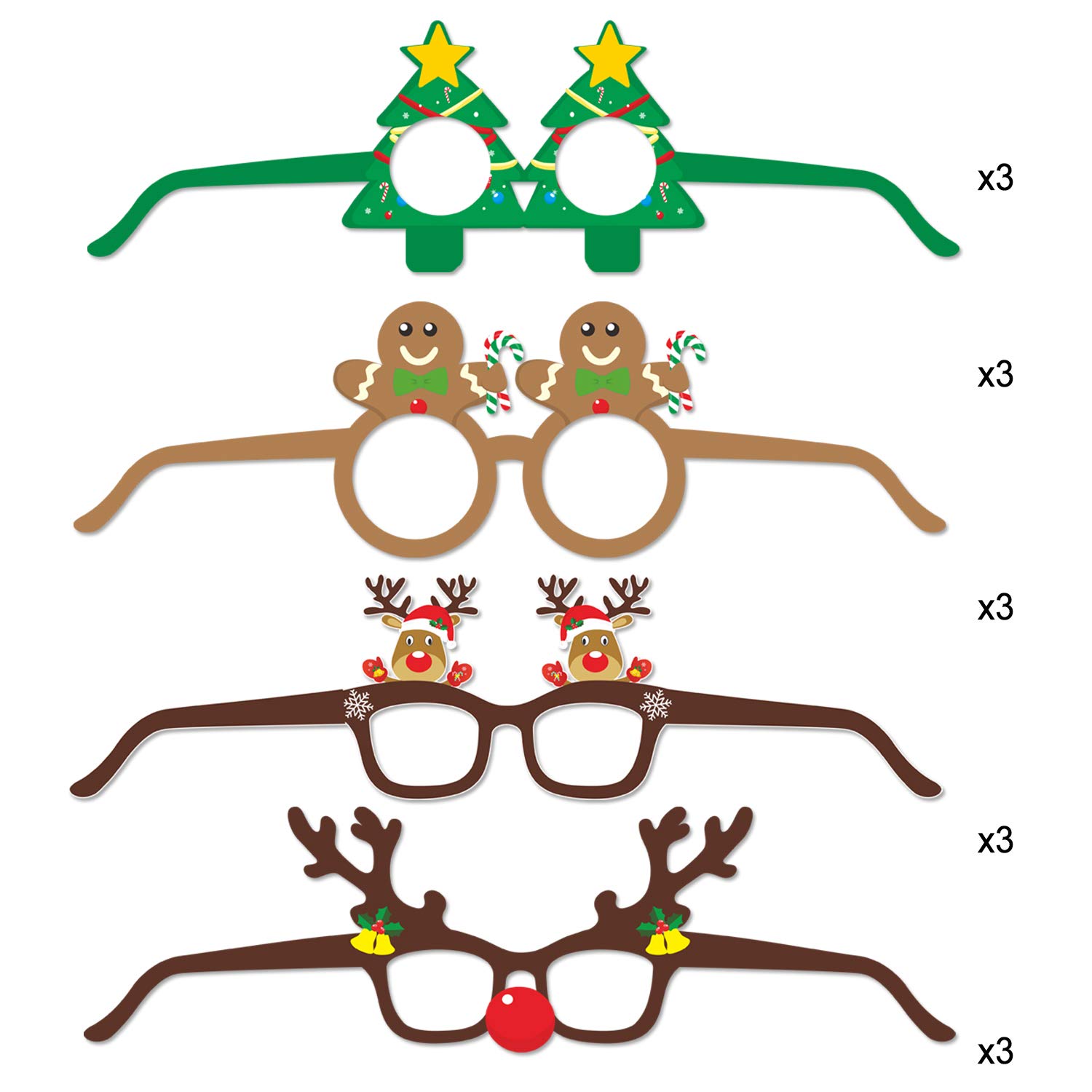 howaf-weihnachtsbrillen-papier-partybrille-set-mehrfarbig image 3