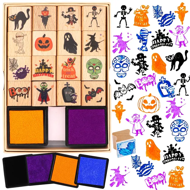 howaf-halloween-stempel-kinder-holzstempel-16-st-ck-kissen image 1