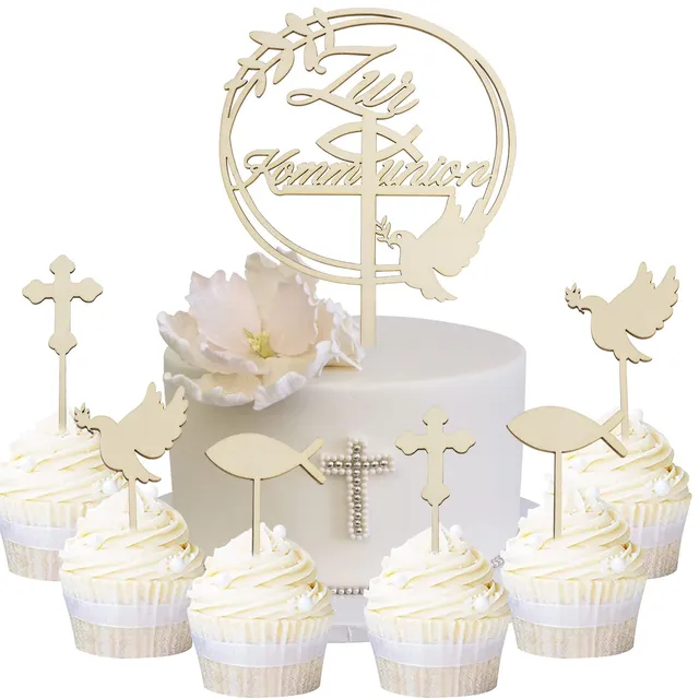 howaf-kommunion-tortendeko-cake-topper-holz-7-st-ck image 1