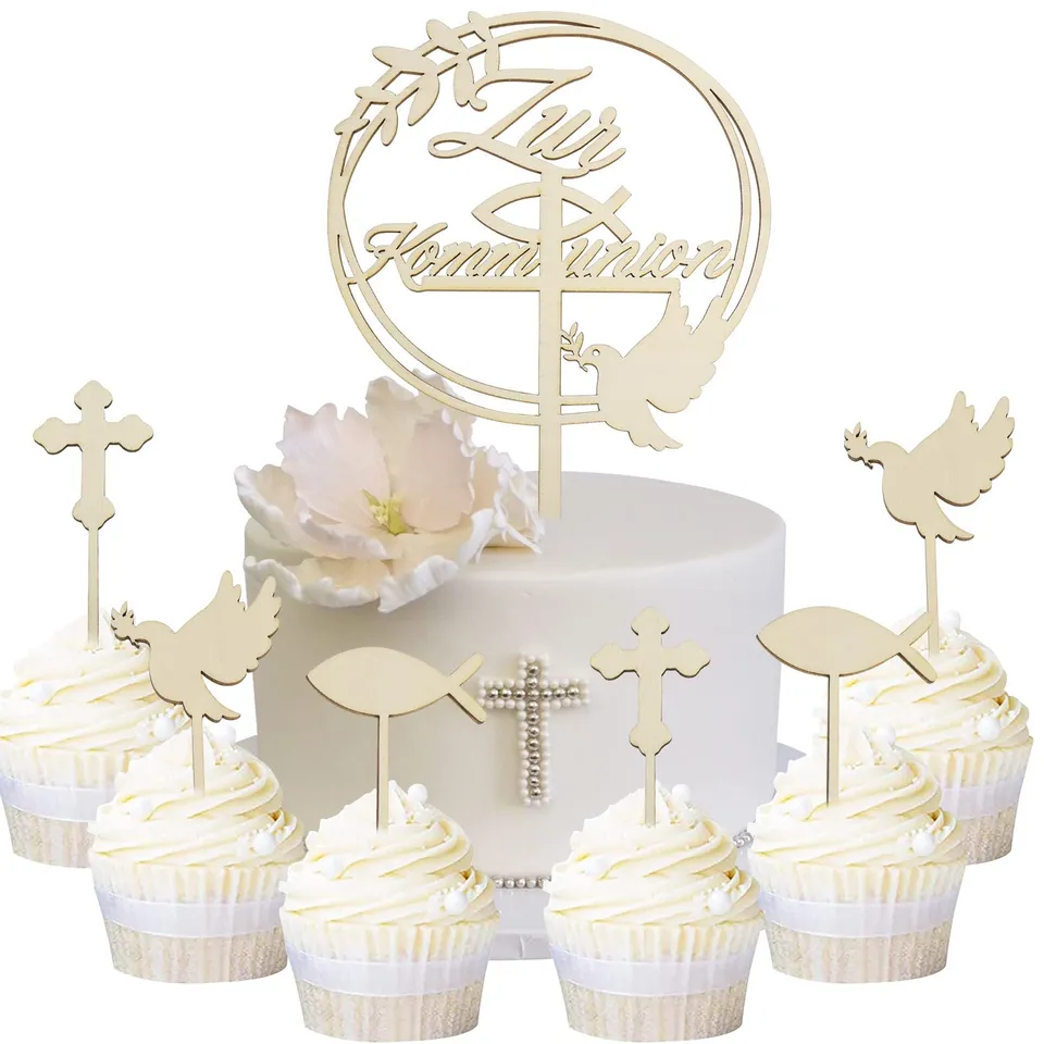 howaf-kommunion-tortendeko-cake-topper-holz-7-st-ck image 1