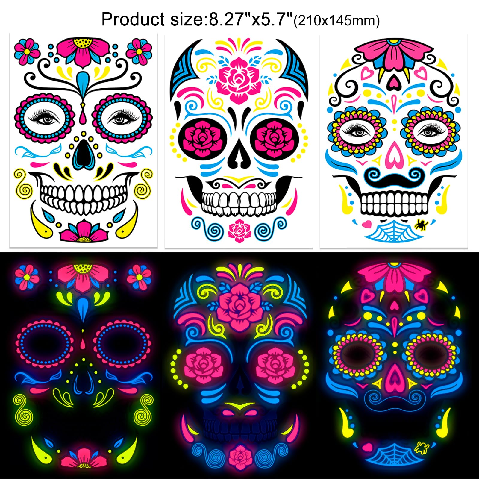 howaf-temporary-tattoos-halloween-gesicht-neon-8-blatt image 2