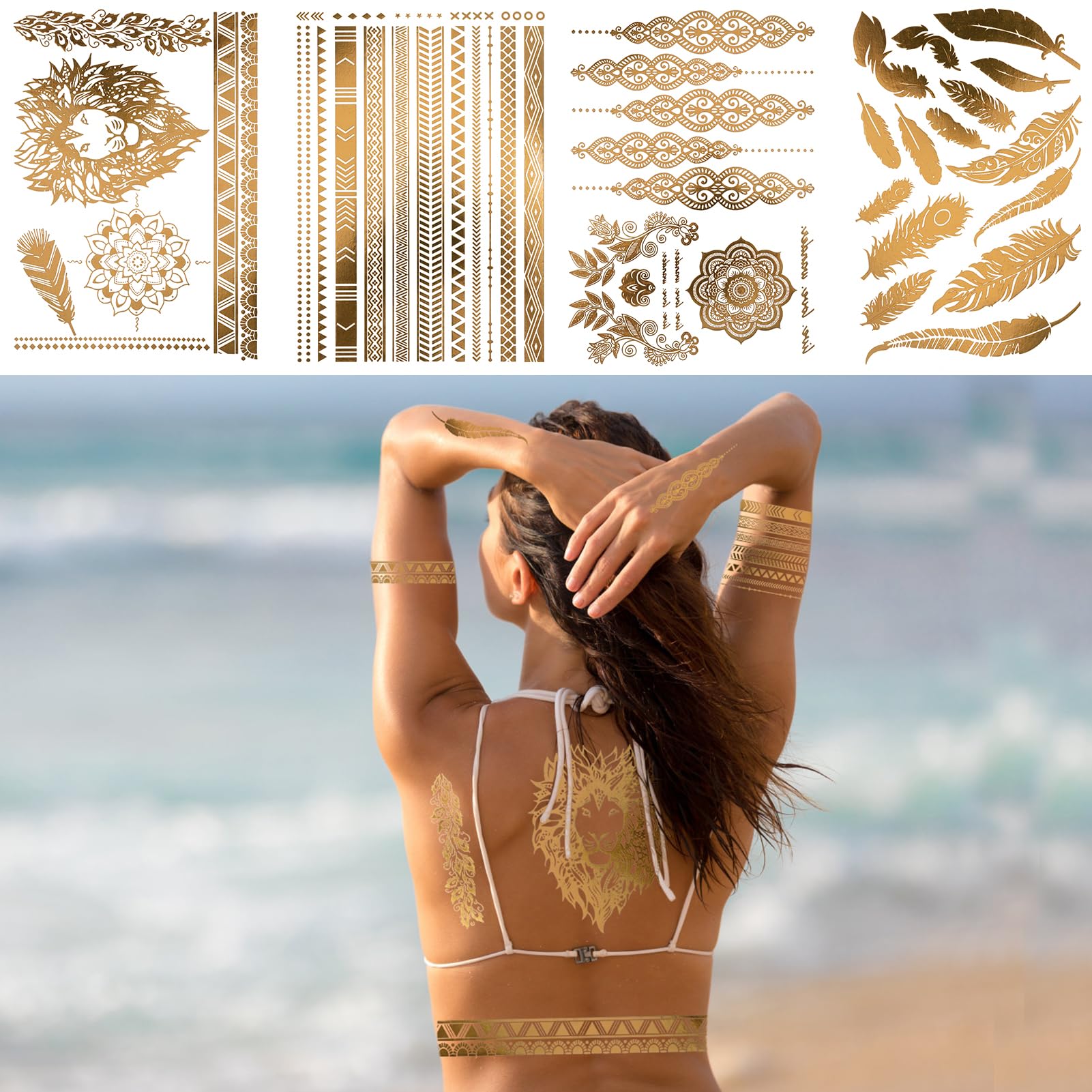 howaf-temporary-tattoos-gold-klebetattoos-9-blatt-metallic image 6