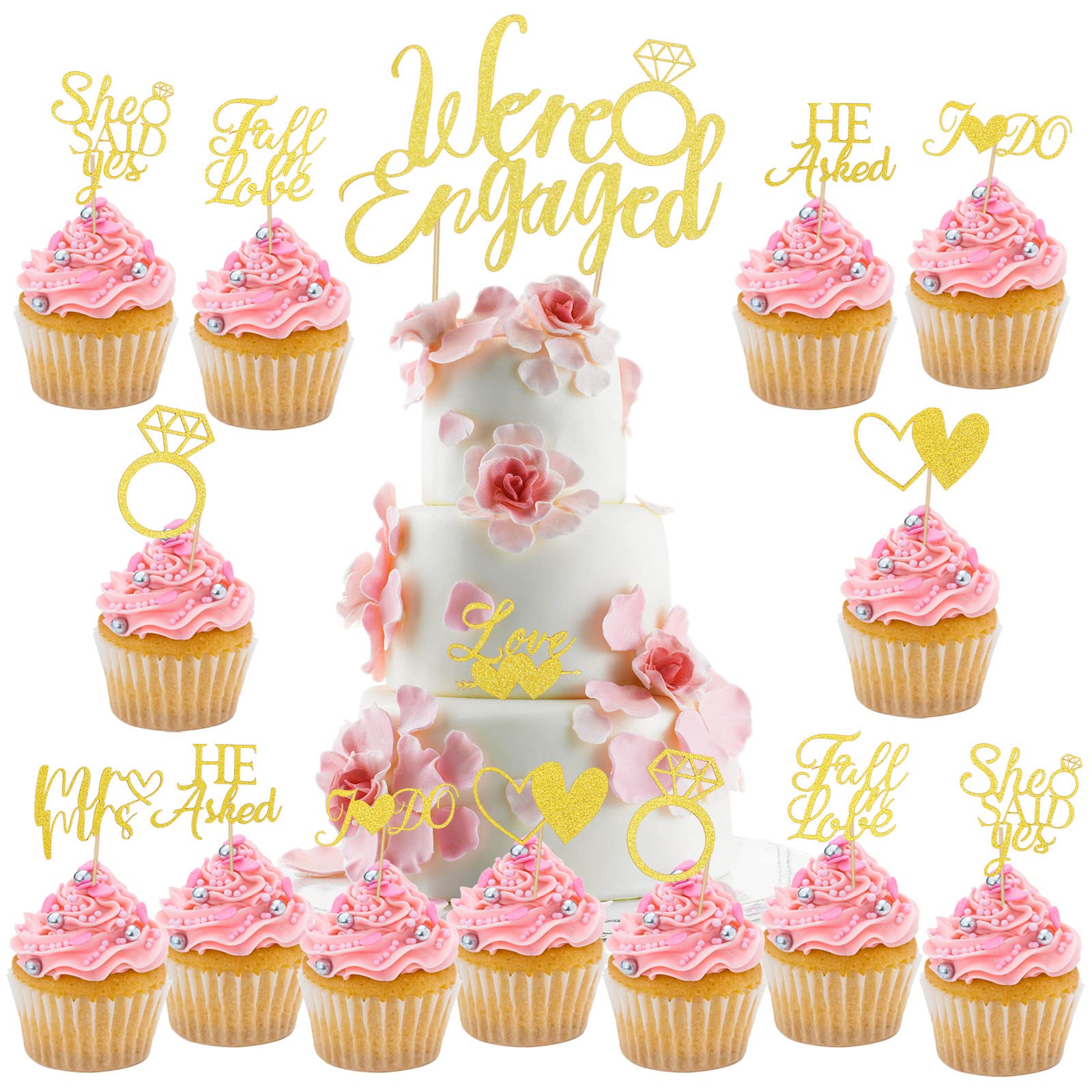 howaf-we-re-engaged-cake-topper-gold-tortendeko-25-stk image 1