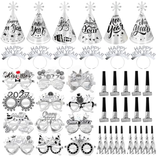 howaf-silvester-deko-2027-silber-party-set-48-st-ck-brille-hut image 8