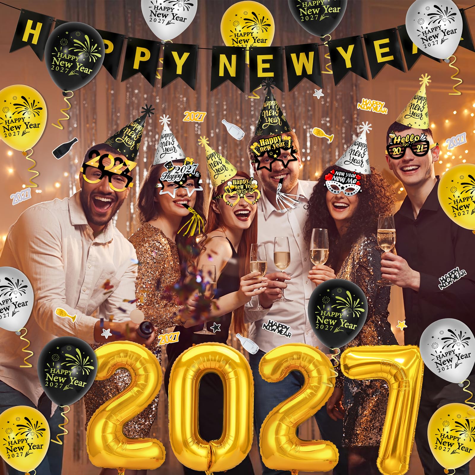 howaf-silvester-deko-2027-schwarz-gold-party-set-ballons image 6