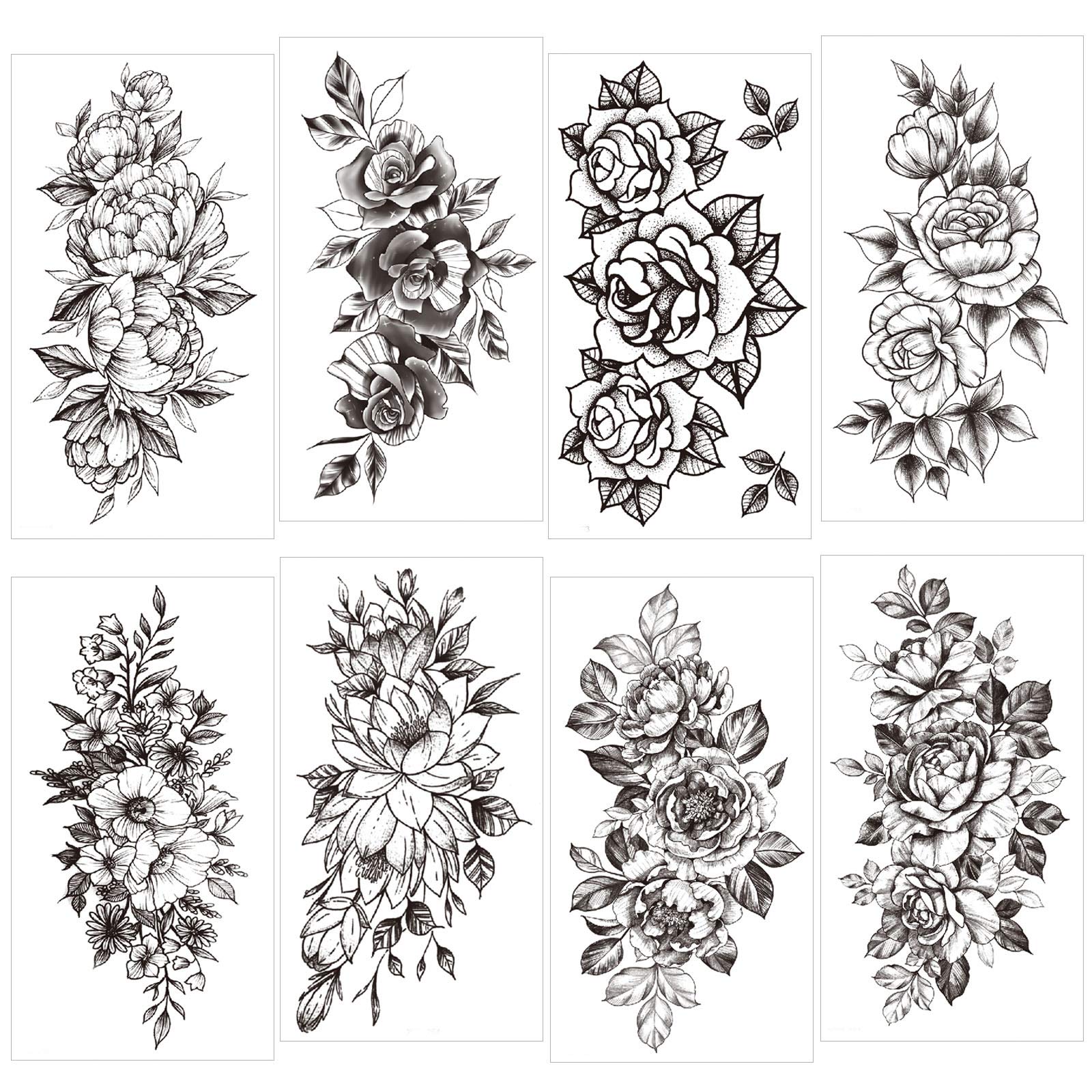 howaf-tempor-re-tattoos-schwarz-rose-blume-15-bl-tter-wasserdicht image 3