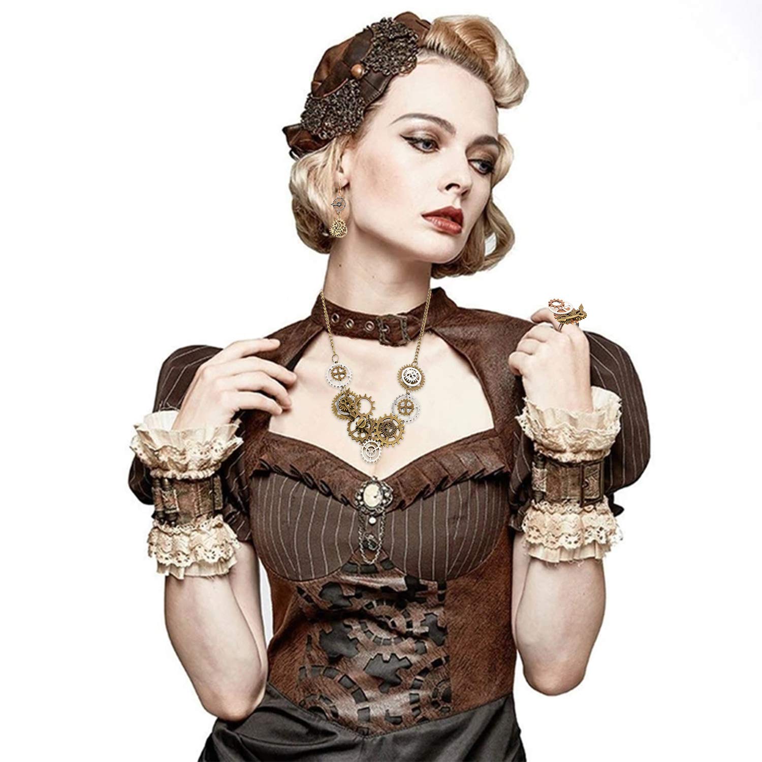 howaf-steampunk-schmuck-set-damen-kette-ohrringe-ring image 7