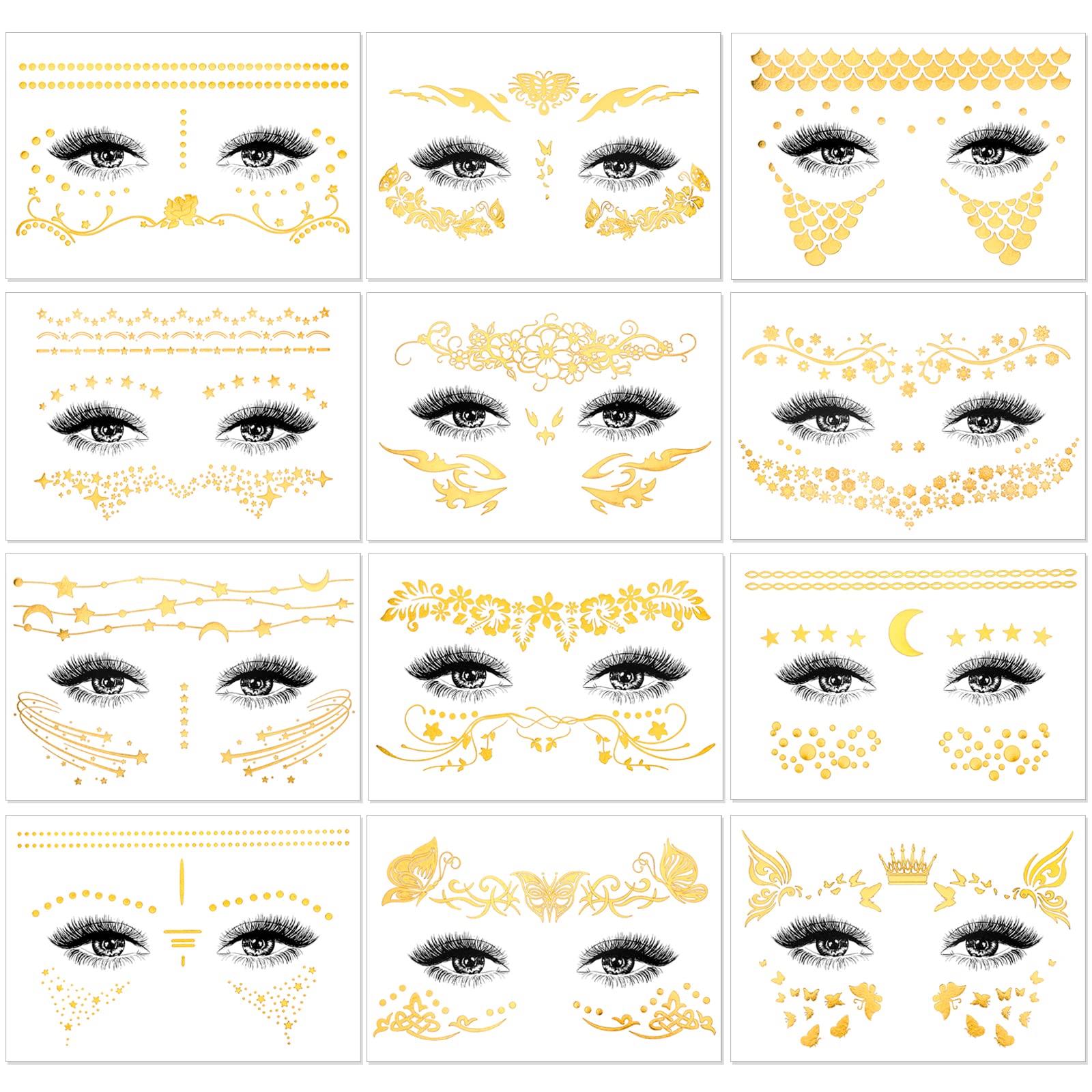 howaf-temporary-tattoos-gesichtstattoo-glitzer-gold-6-blatt-sterne image 8