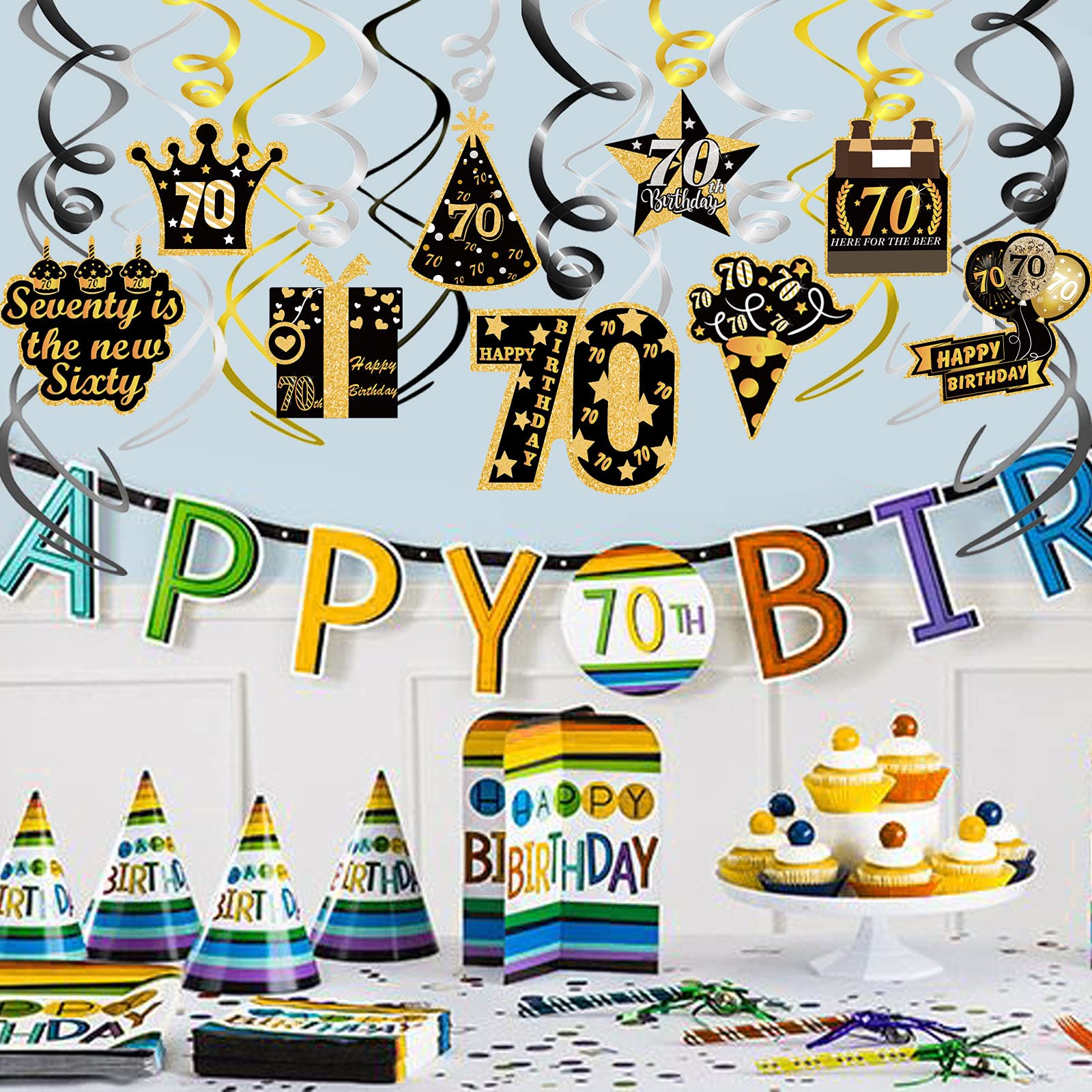 howaf-70-geburtstag-h-ngedeko-spiralen-schwarz-gold-30-st-ck image 5