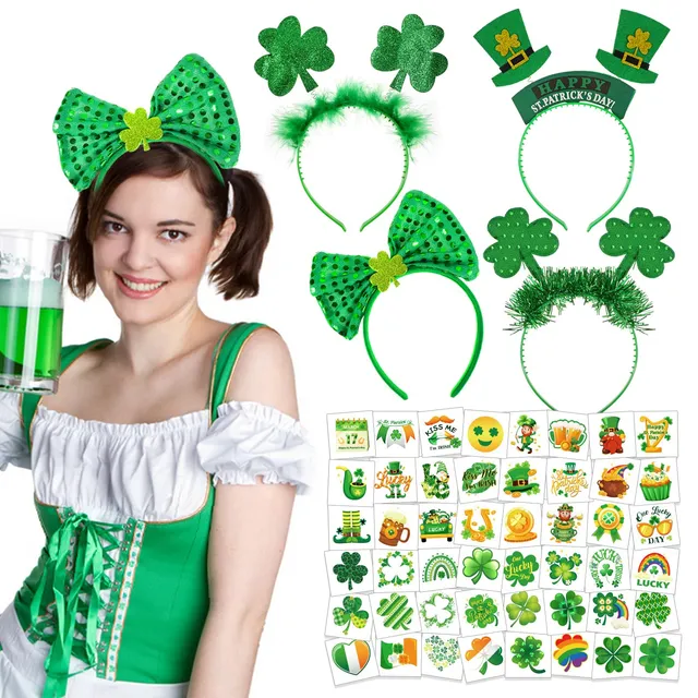 howaf-st-patricks-day-haarreif-set-4tlg-kleeblatt-tattoo image 1