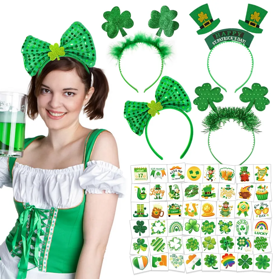 howaf-st-patricks-day-haarreif-set-4tlg-kleeblatt-tattoo image 1