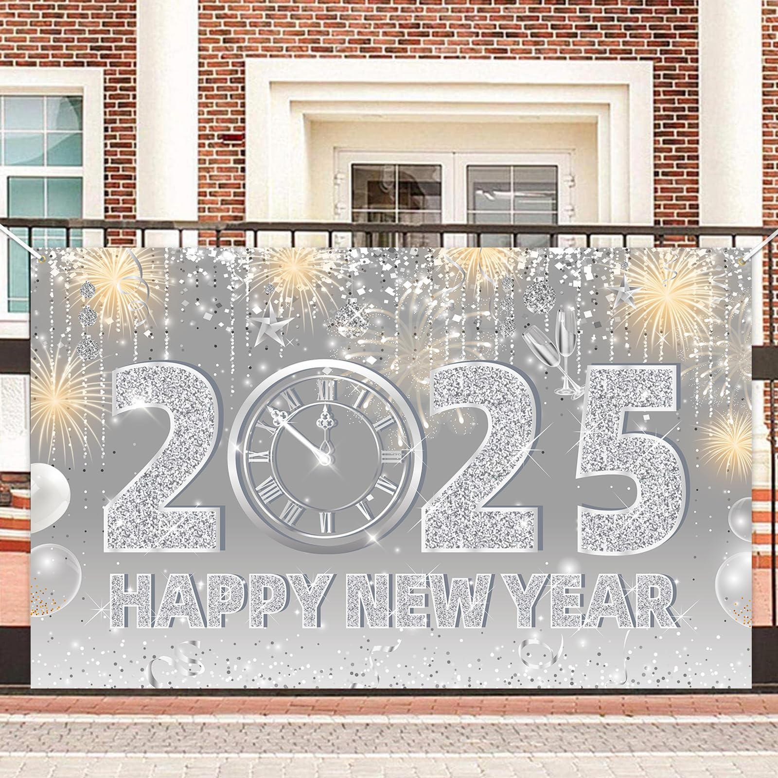 howaf-happy-new-year-banner-stoff-185x110cm-silber-2025 image 6